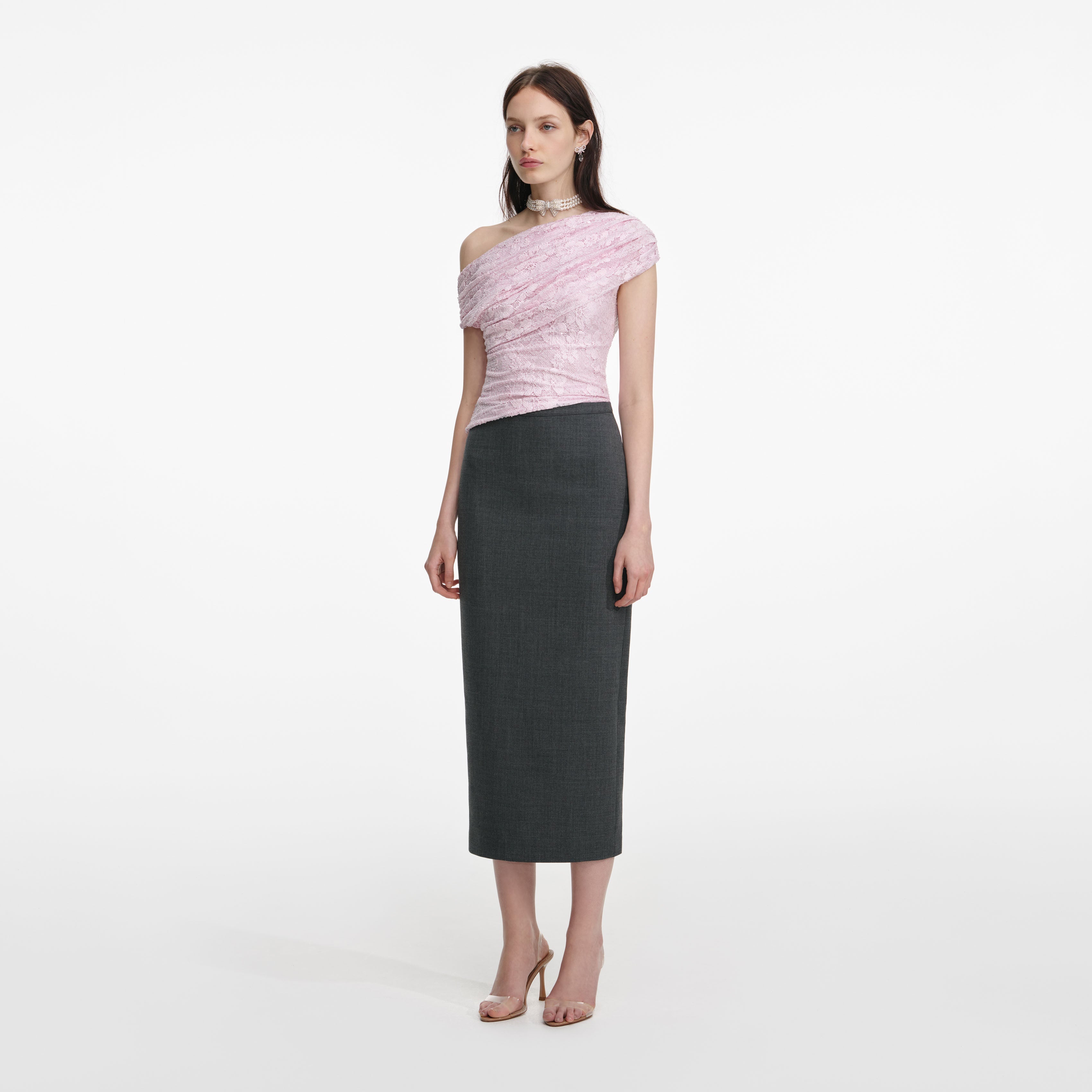 Pink Rhinestone Lace Drape Top