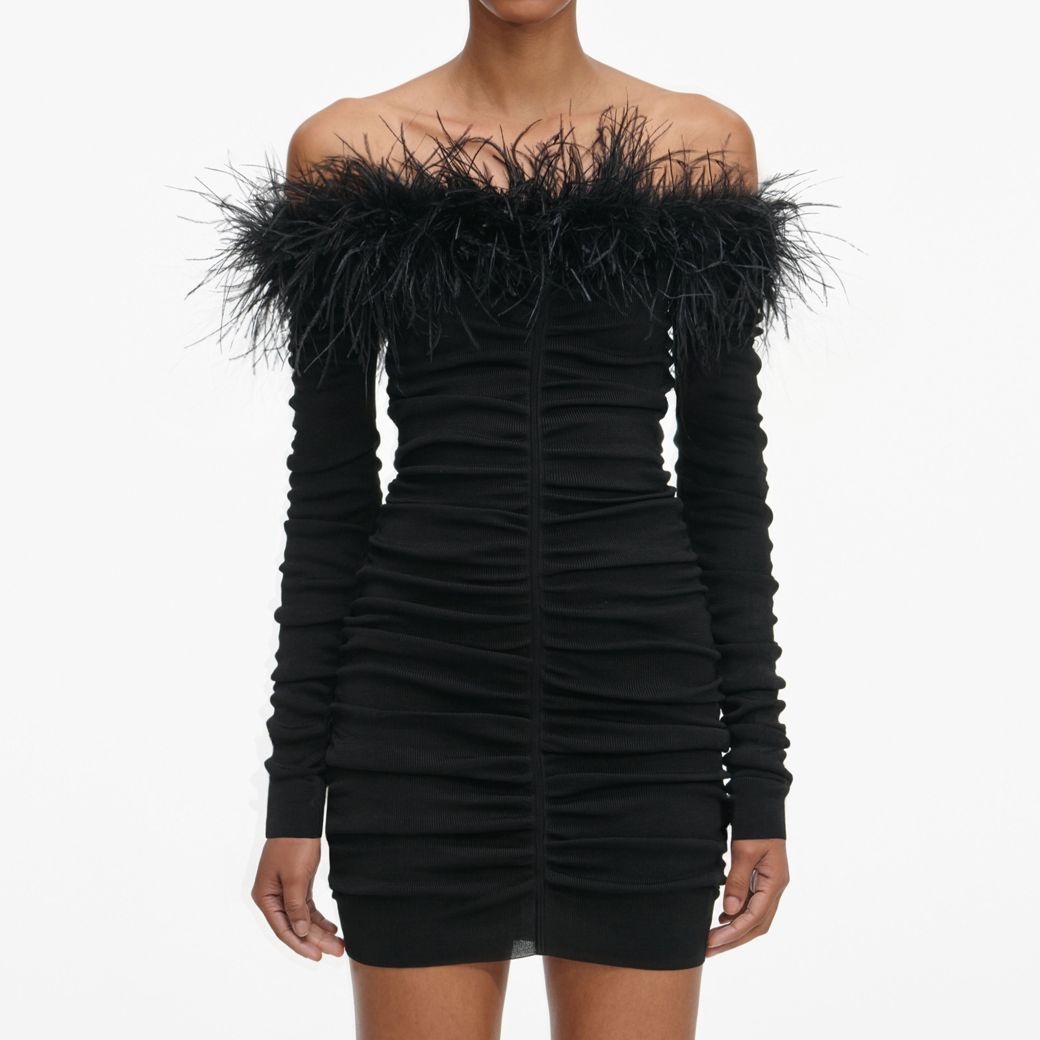 Black Feather Viscose Knit Mini Dress