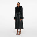 Black Leather Faux Fur Collared Coat