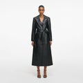 Black Leather Faux Fur Collared Coat