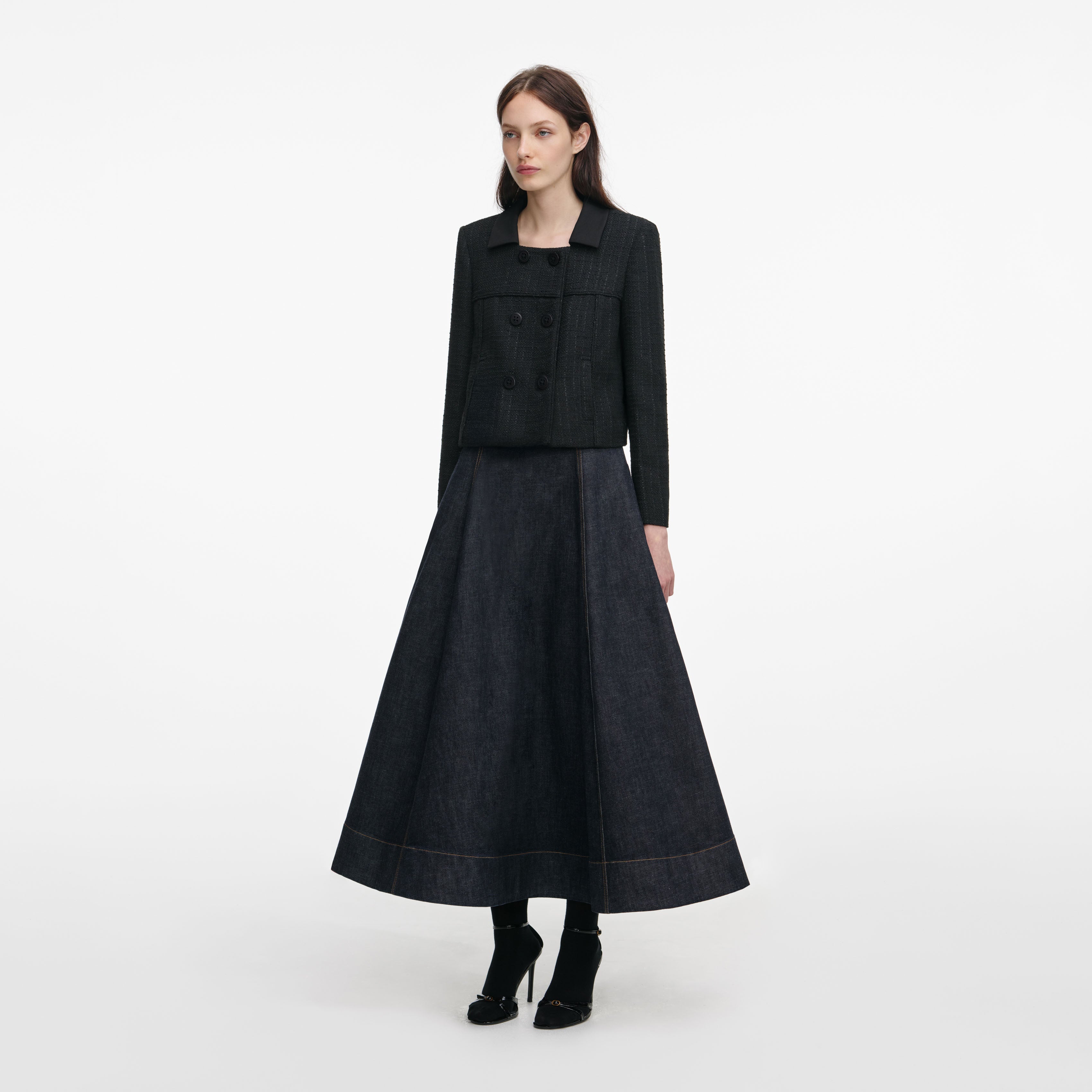 Black Boucle Cropped Jacket – self-portrait-EU