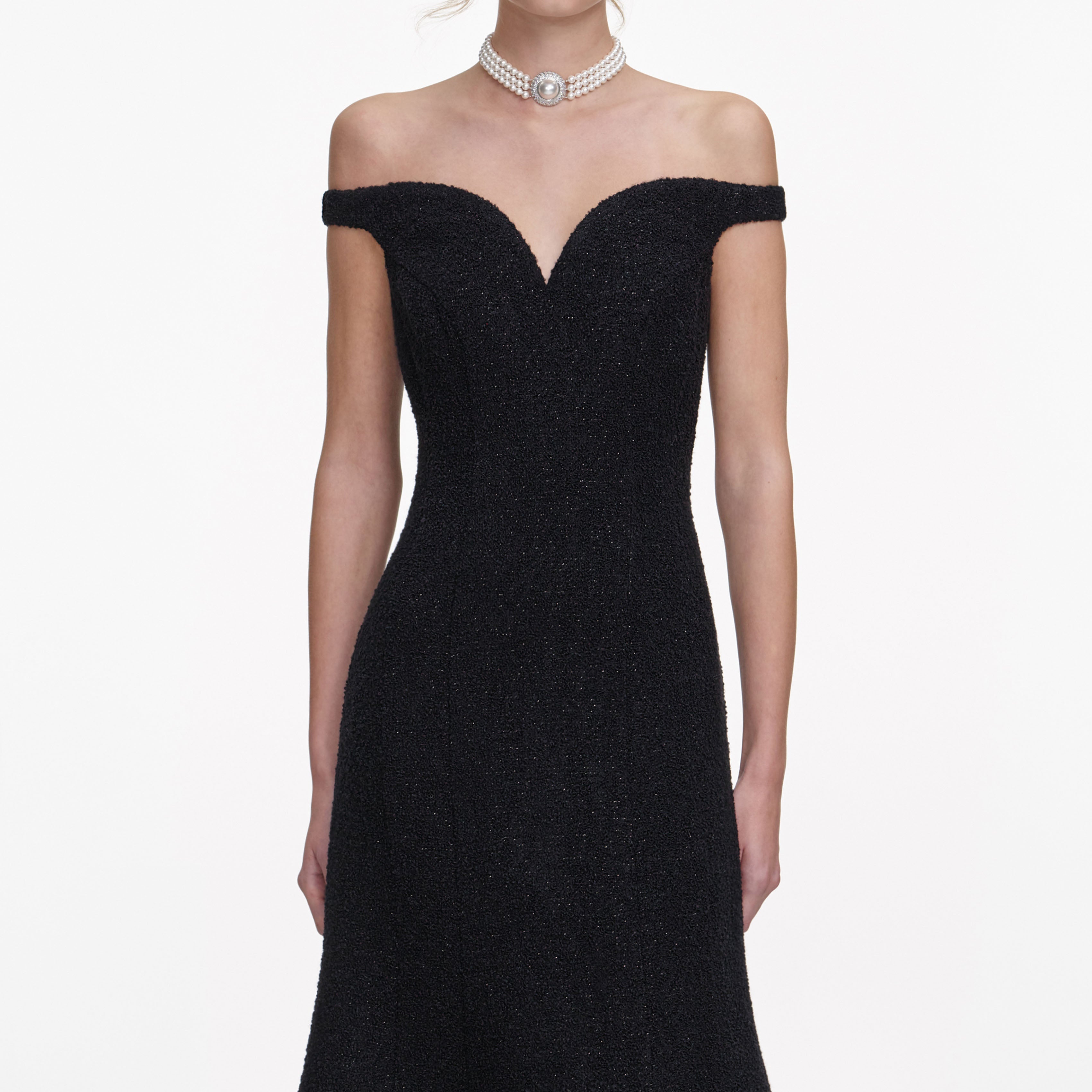 Black Boucle Midi Dress