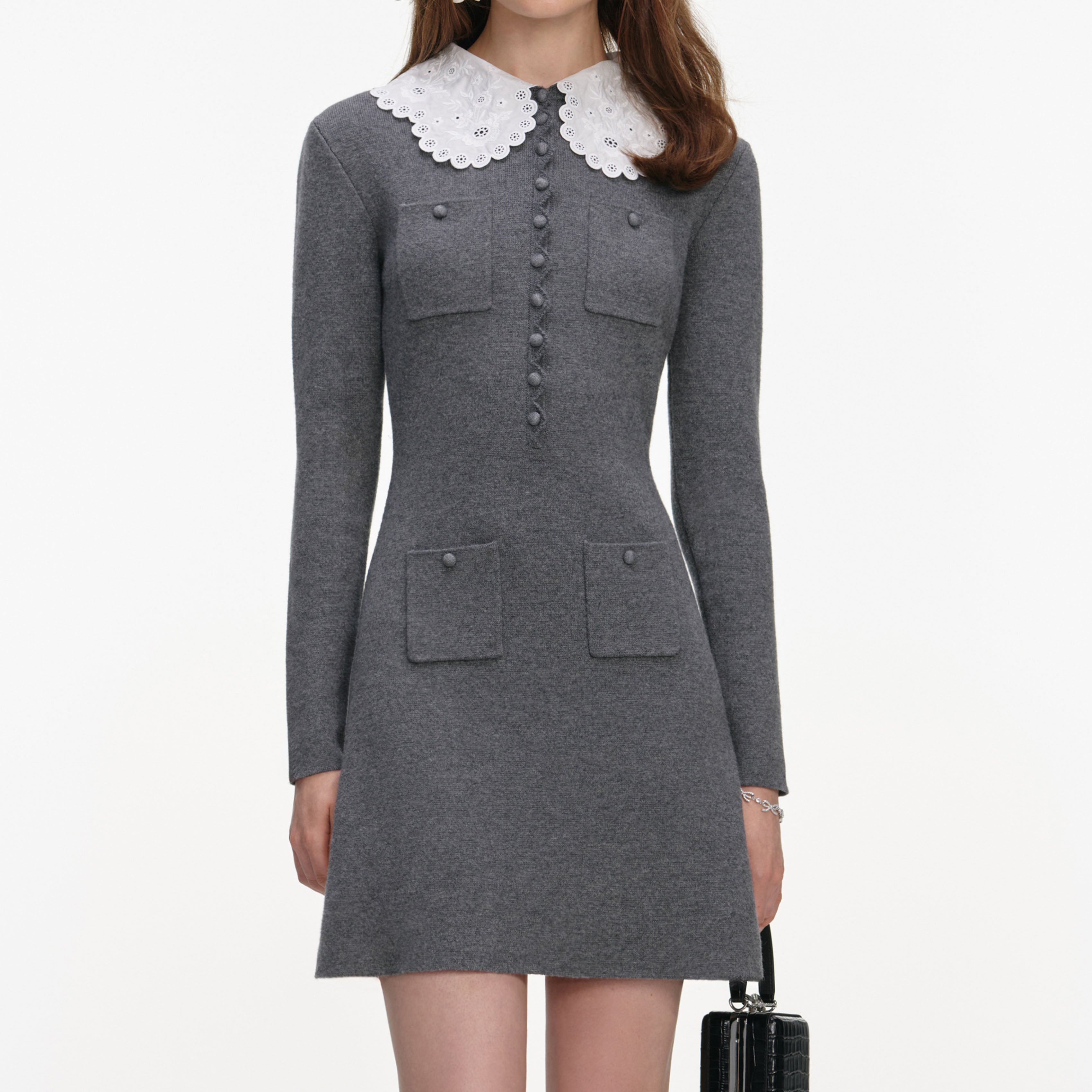 Grey Knit Mini Dress – self-portrait-EU