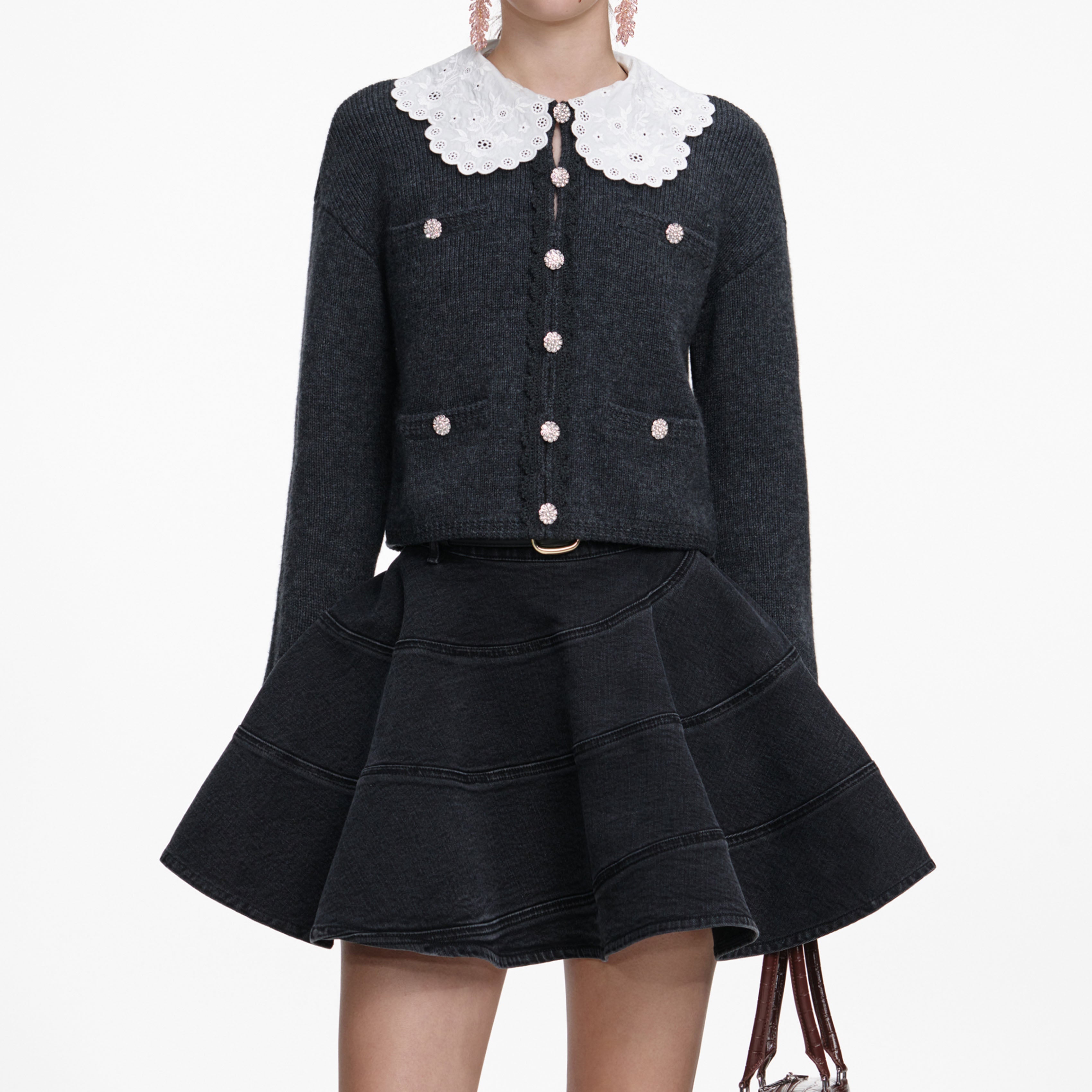 Charcoal Lace Collar Cardigan