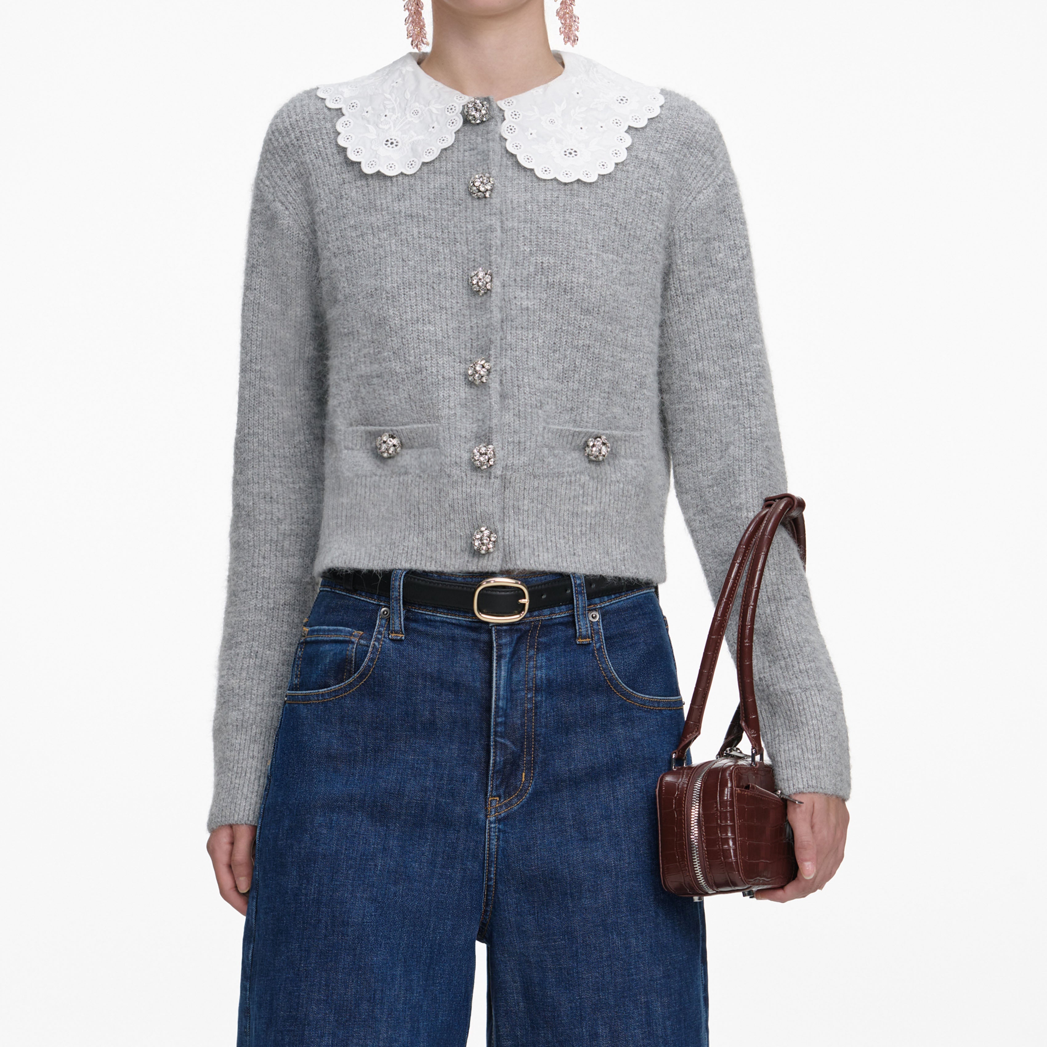Grey Lace Collar Cardigan – self-portrait-EU
