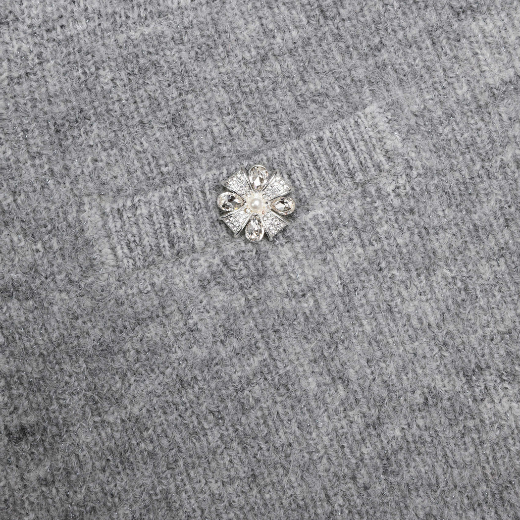 A close up of the fabric for the Grey Fluffy Knit Mini Skirt