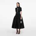 Black Knit Taffeta Midi Dress