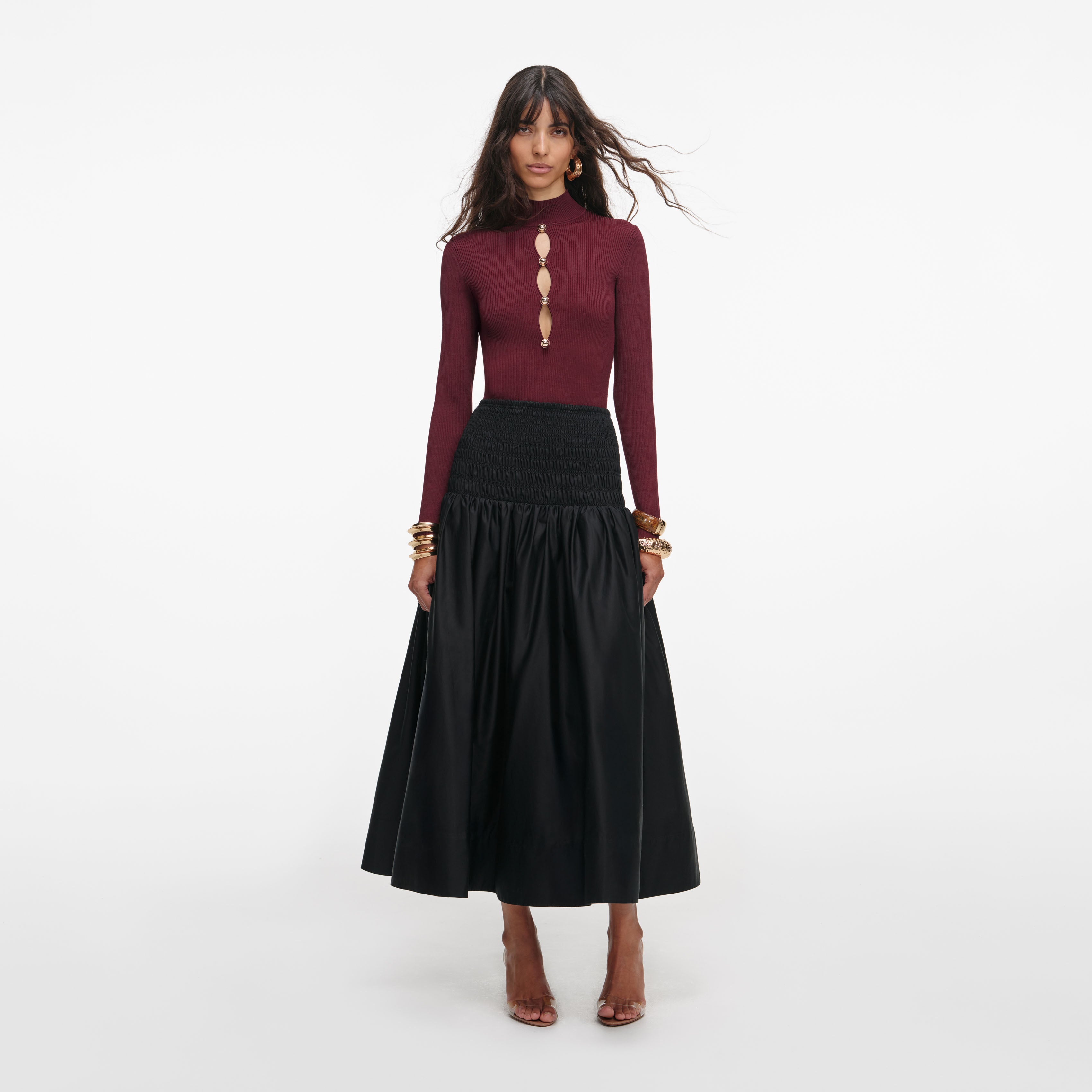 Black Cotton Midi Skirt