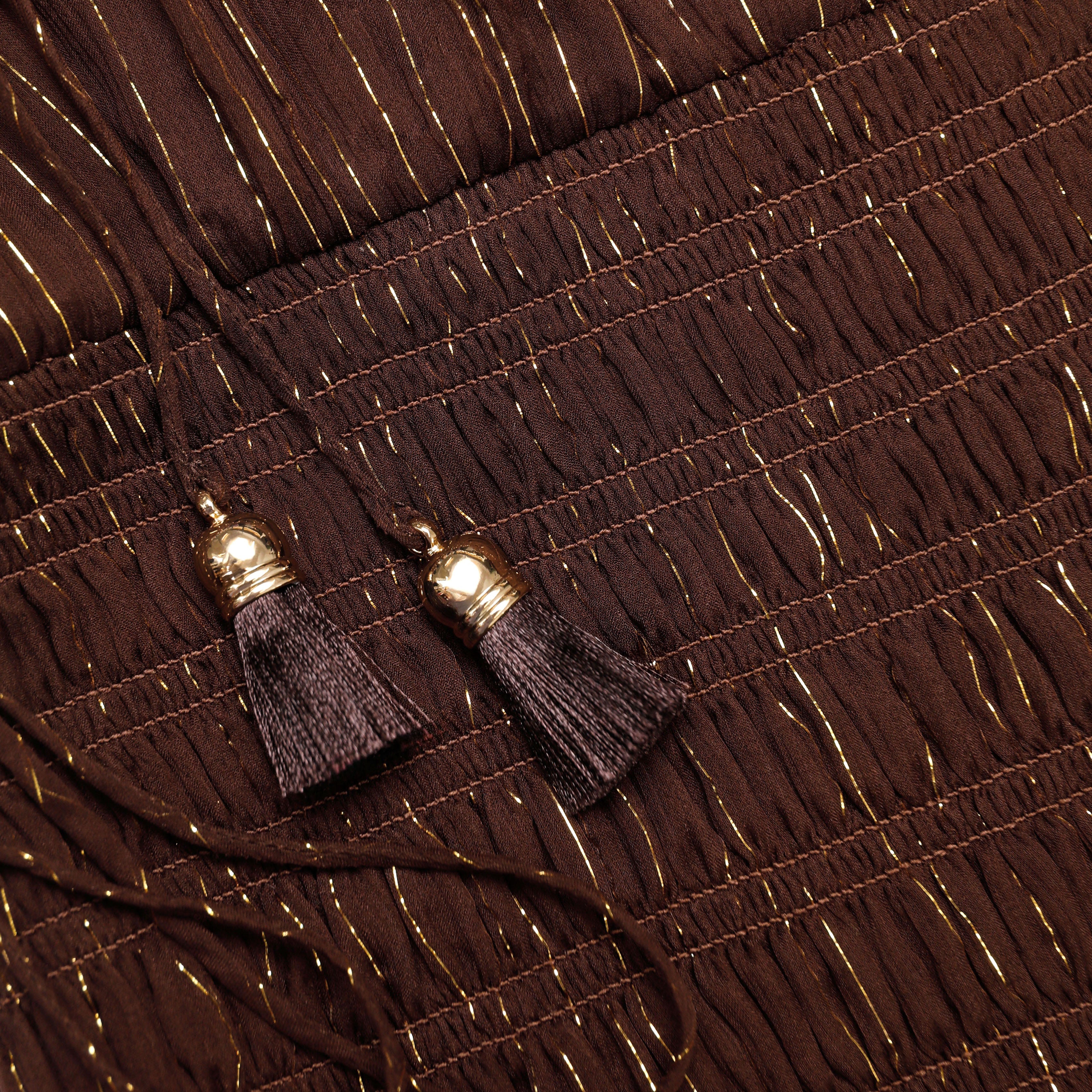 Brown Georgette Off Shoulder Maxi Dress