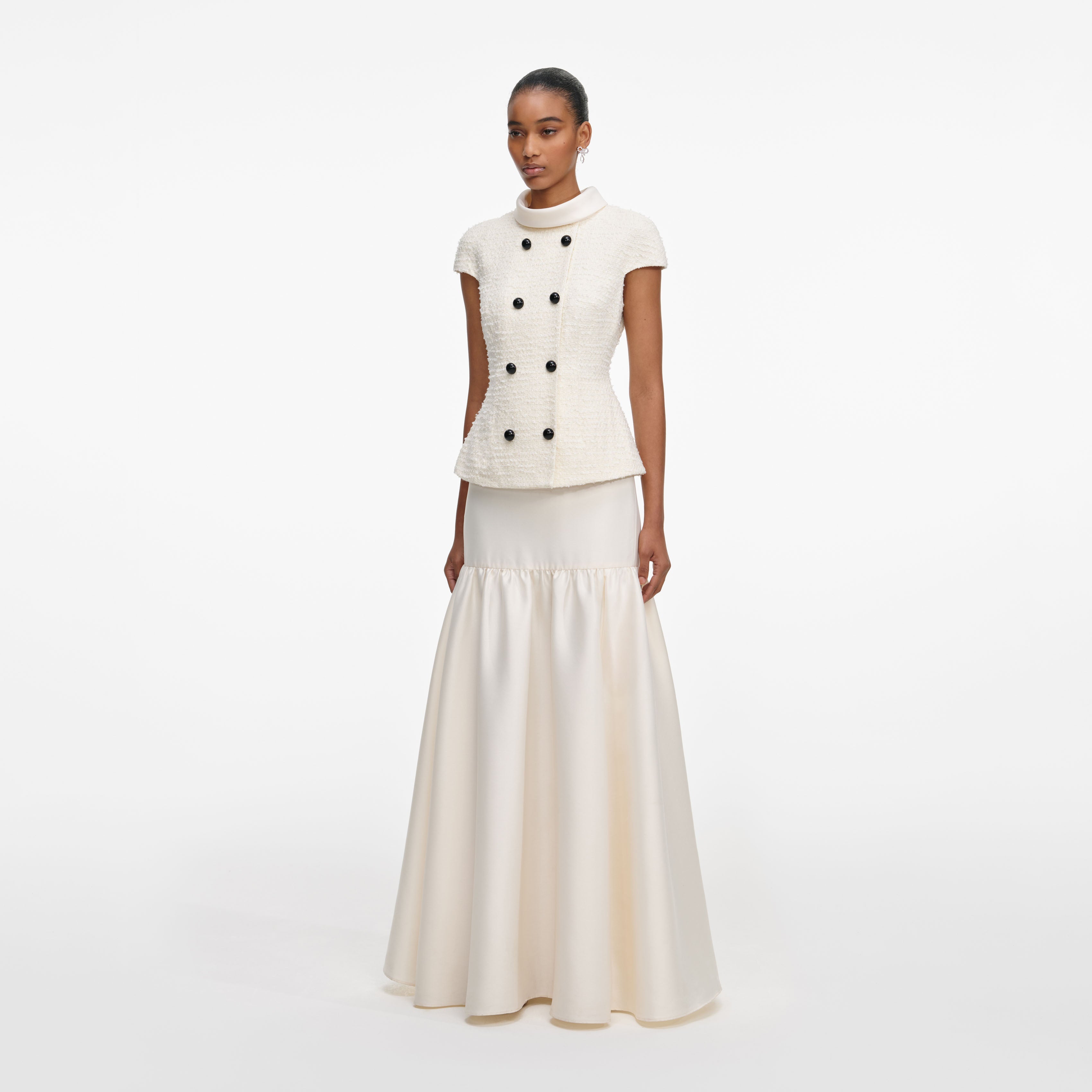 Cream Boucle Taffeta Maxi Dress