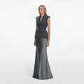 Grey Tailored Satin Maxi Dress