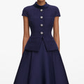Navy Boucle Taffeta Midi Dress