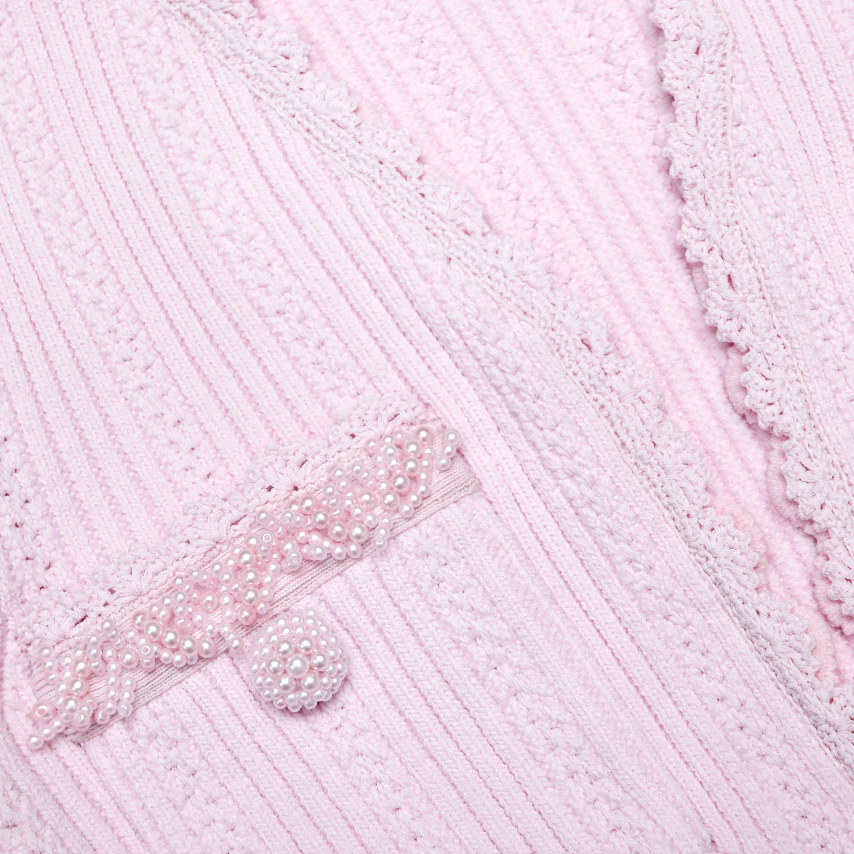 Pink Pearl Trim Knit Mini Dress