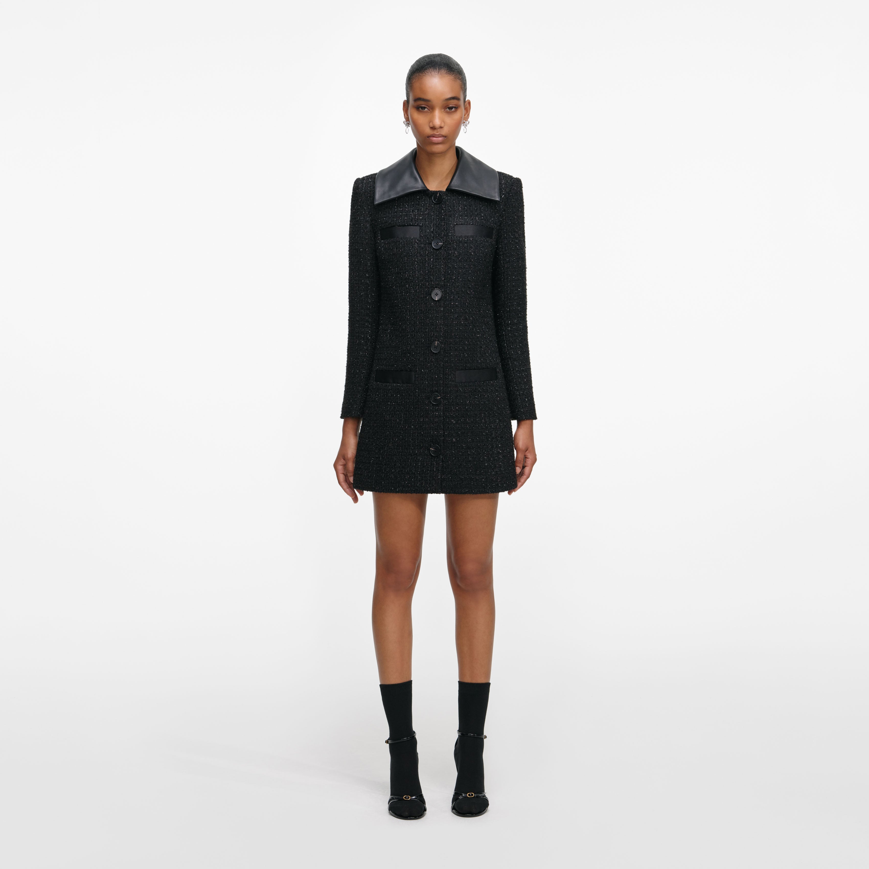 Black Boucle Contrast Collar Mini Dress