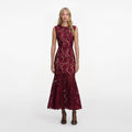 Burgundy Guipure Lace Midi Dress