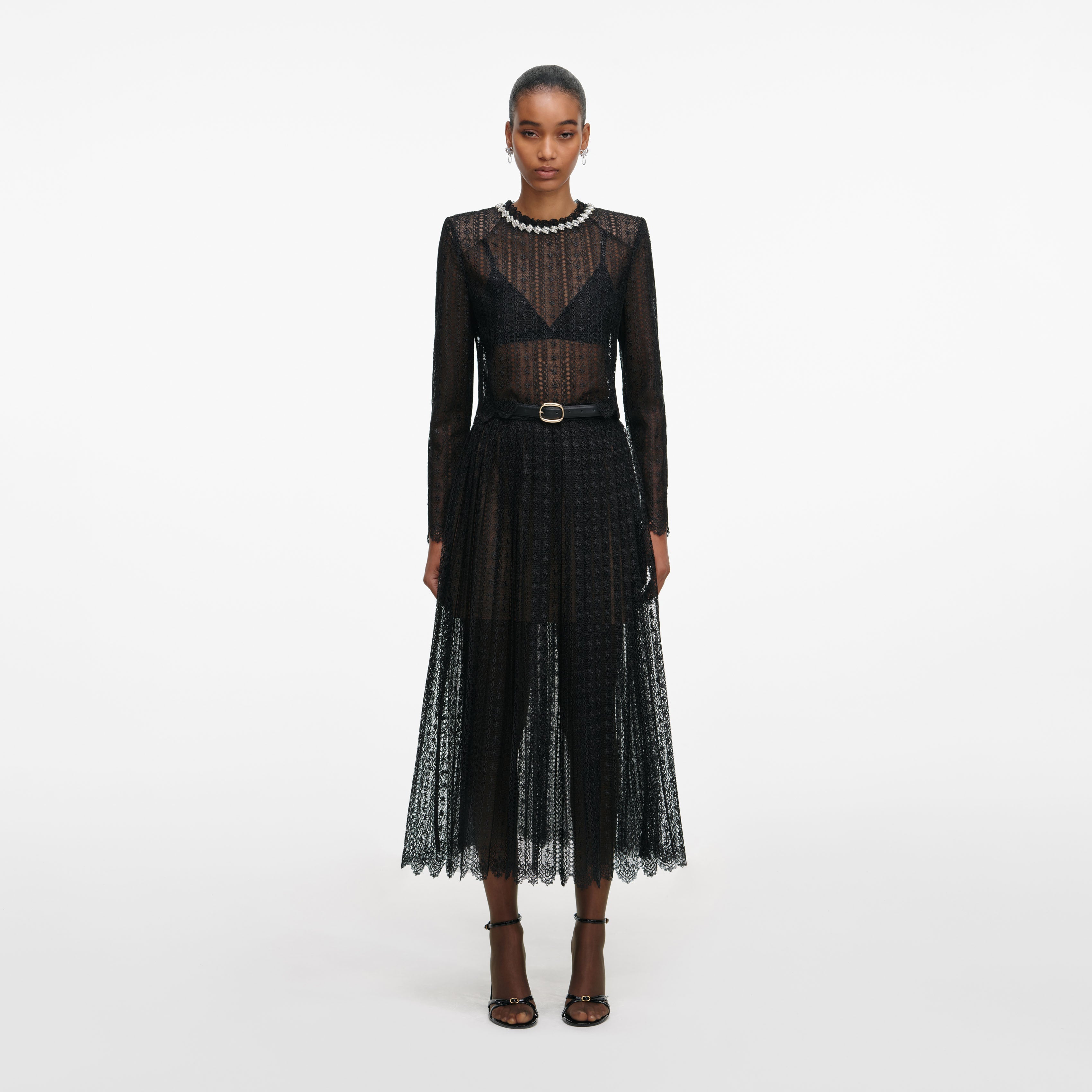 Black Organza Lace Midi Skirt