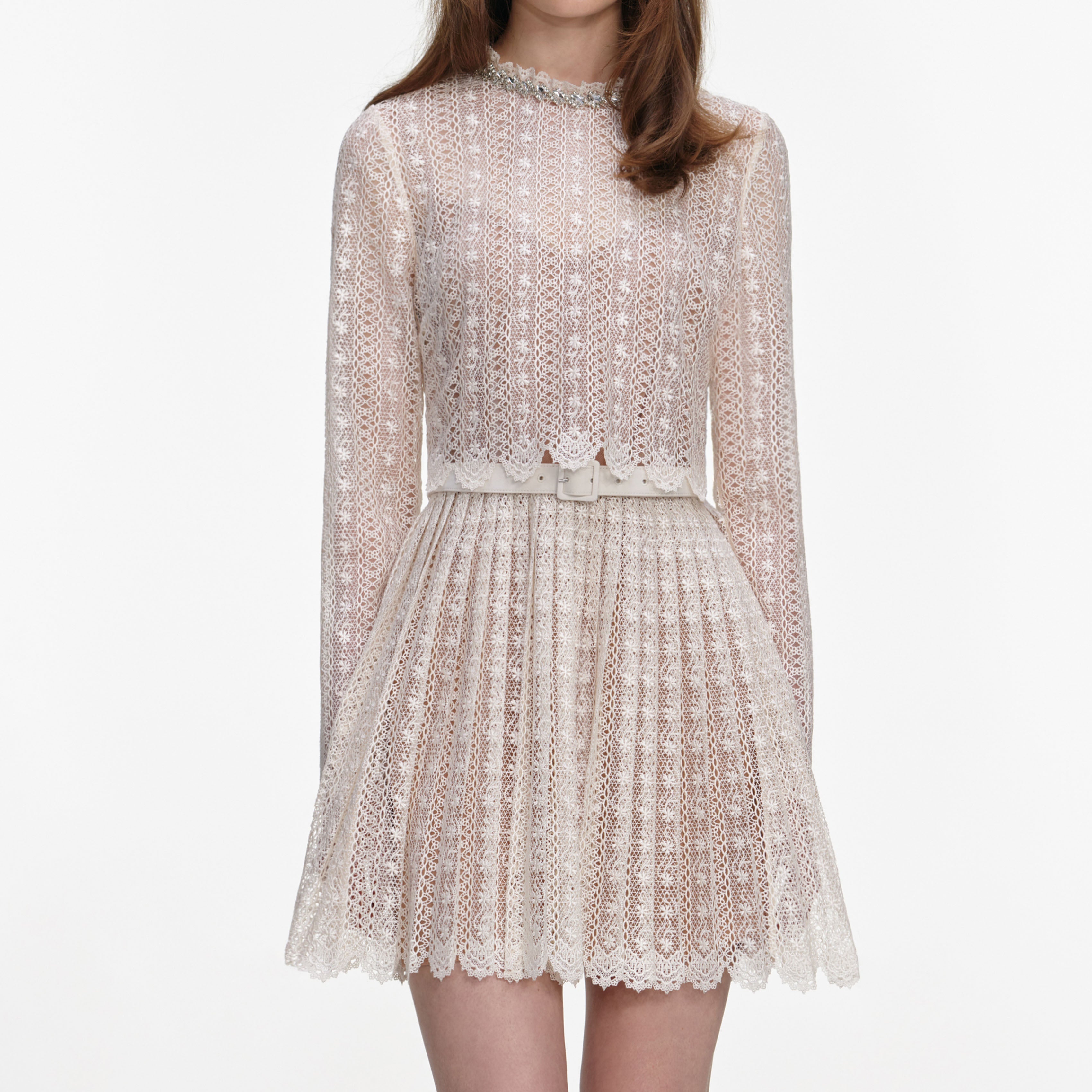 Cream Organza Lace Mini Dress – self-portrait-EU