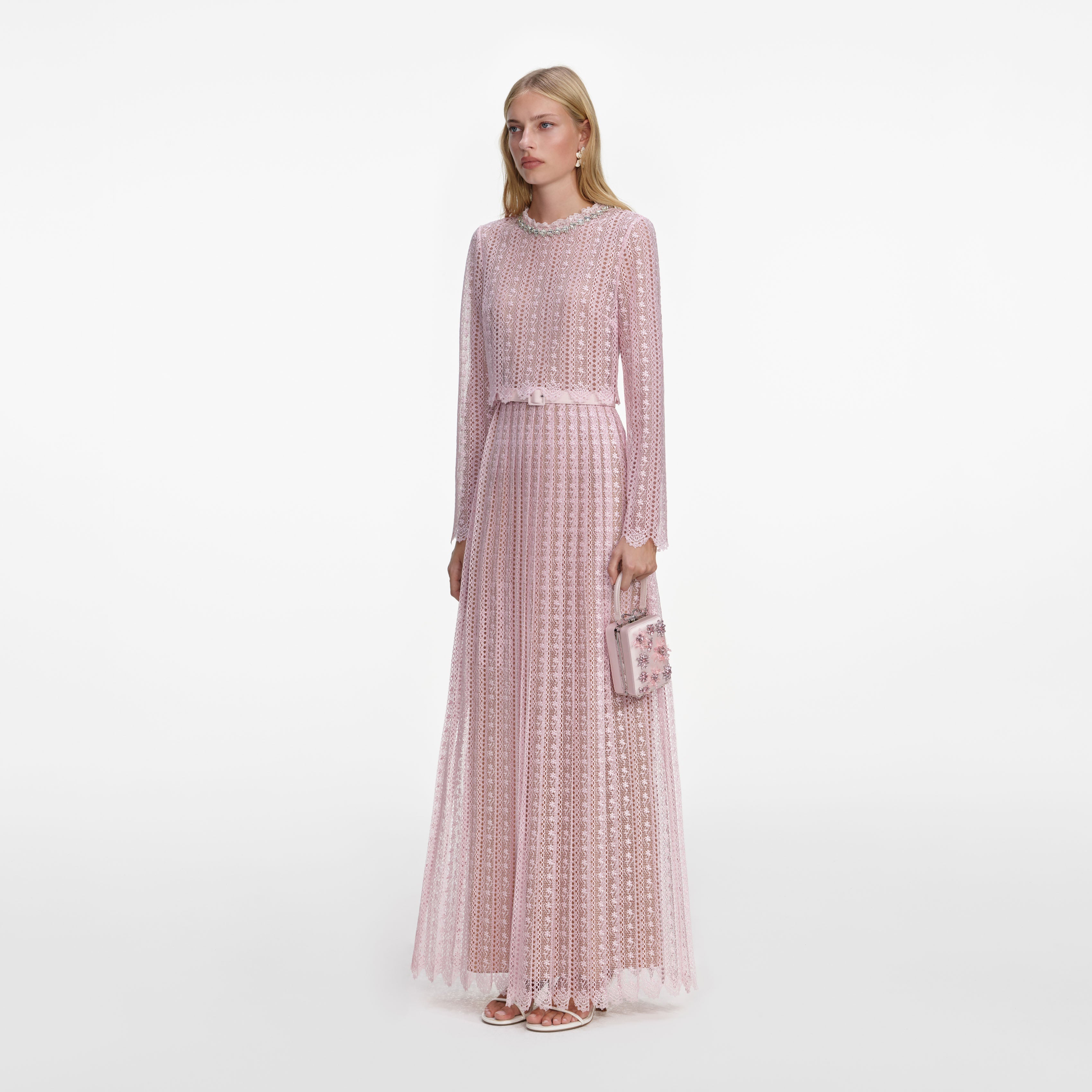 Pink Organza Lace Maxi Dress