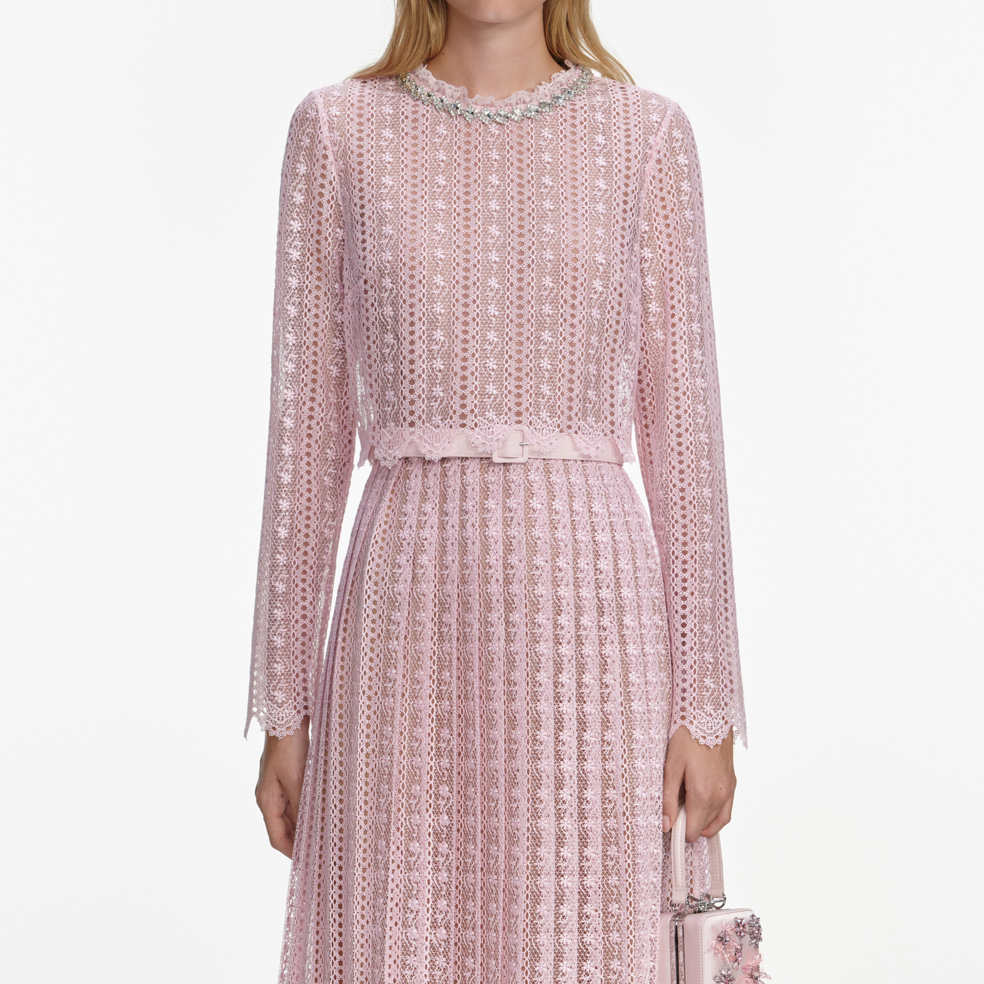 Pink Organza Lace Maxi Dress