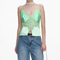 Green Satin Lace Top