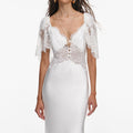 White Fine Lace Satin Maxi Dress