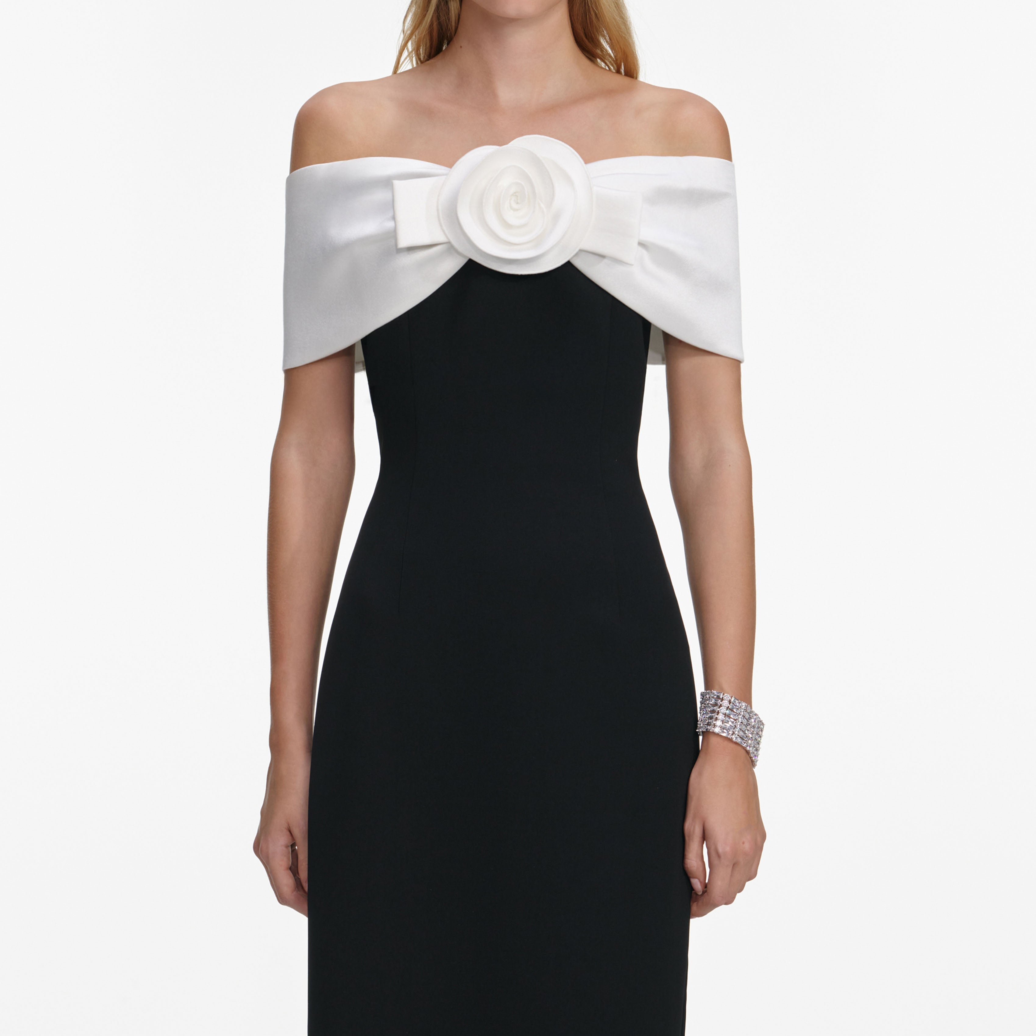 Black Crepe Flower Maxi Dress