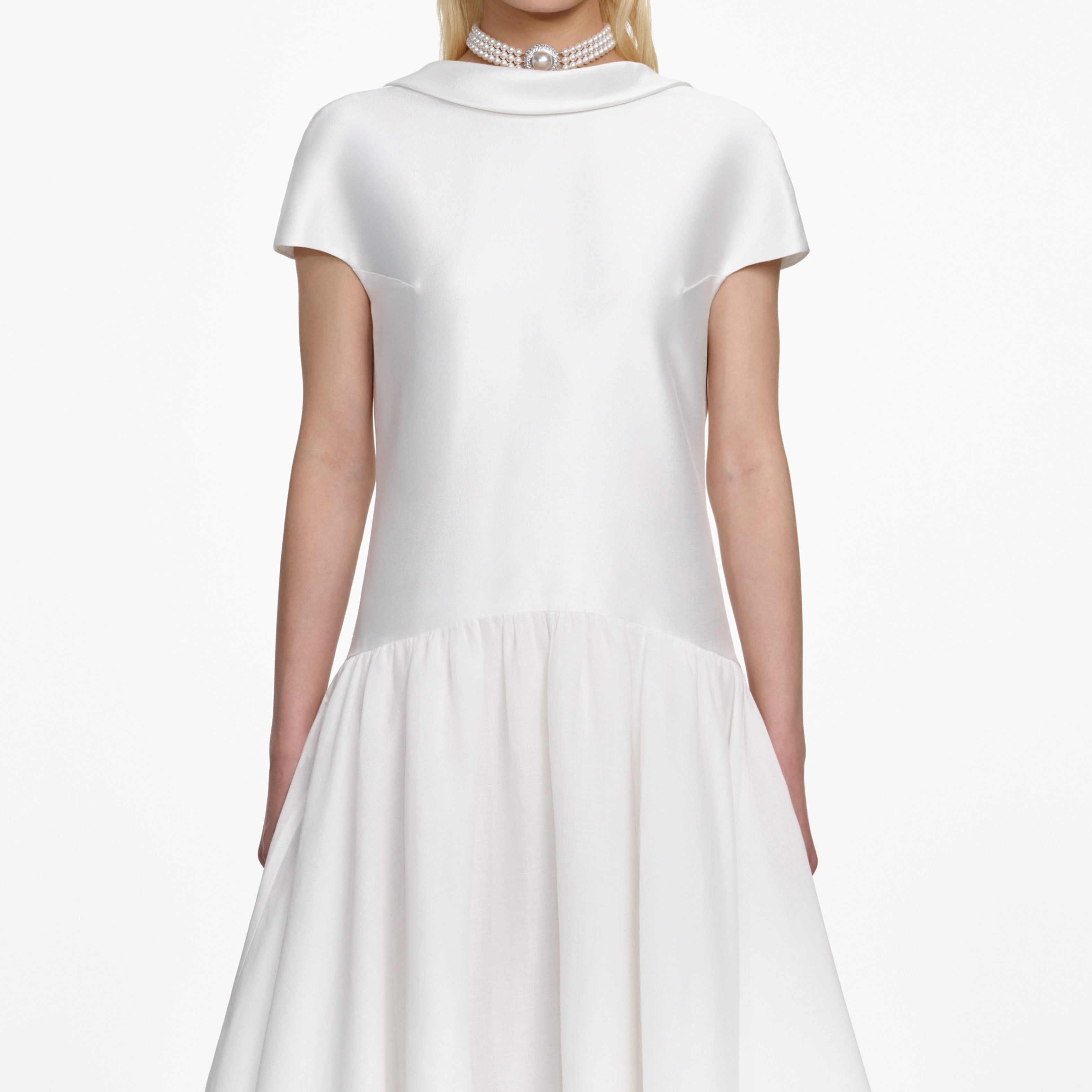 White Satin Ramie Midi Dress