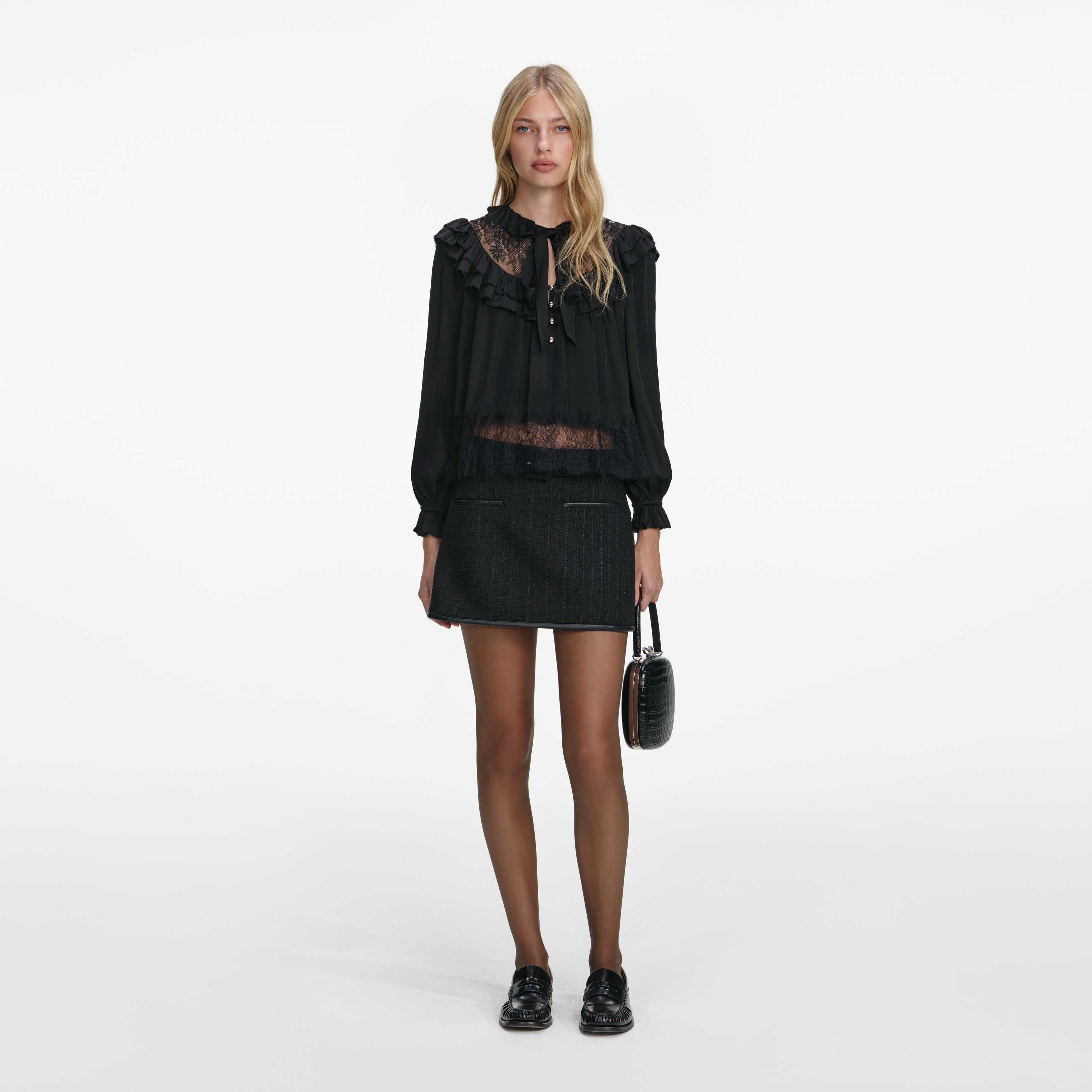 Black Viscose Lace Blouse