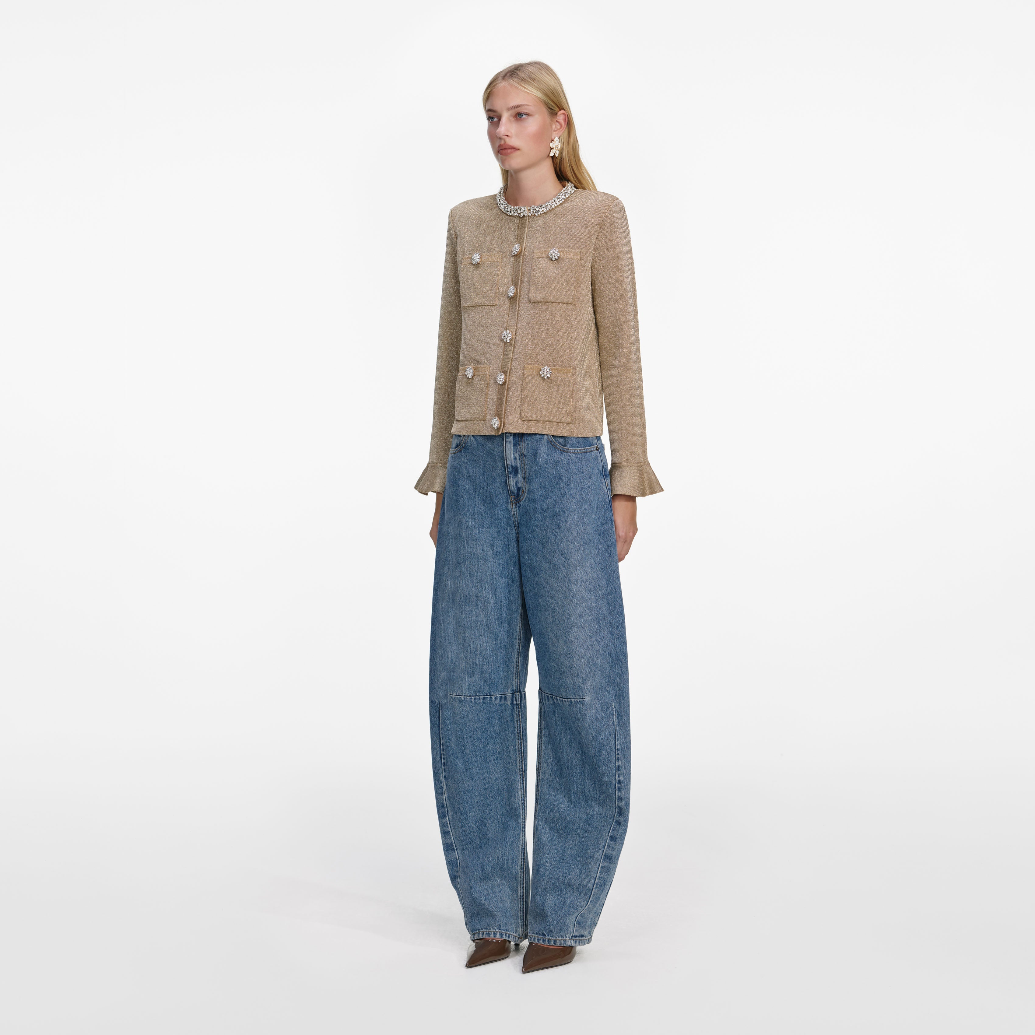 Gold Crystal Trim Cardigan – self-portrait-EU