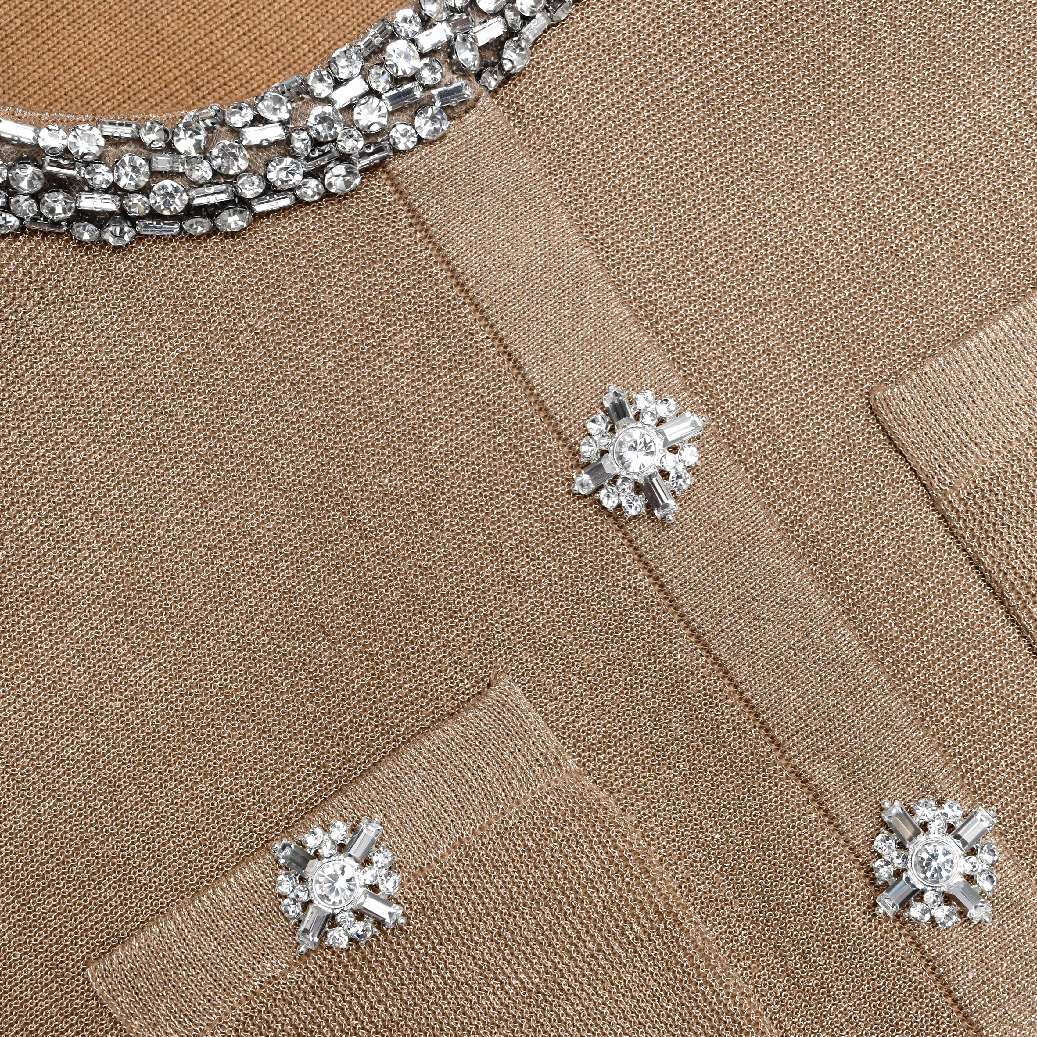 Gold Crystal Trim Knit Mini Dress