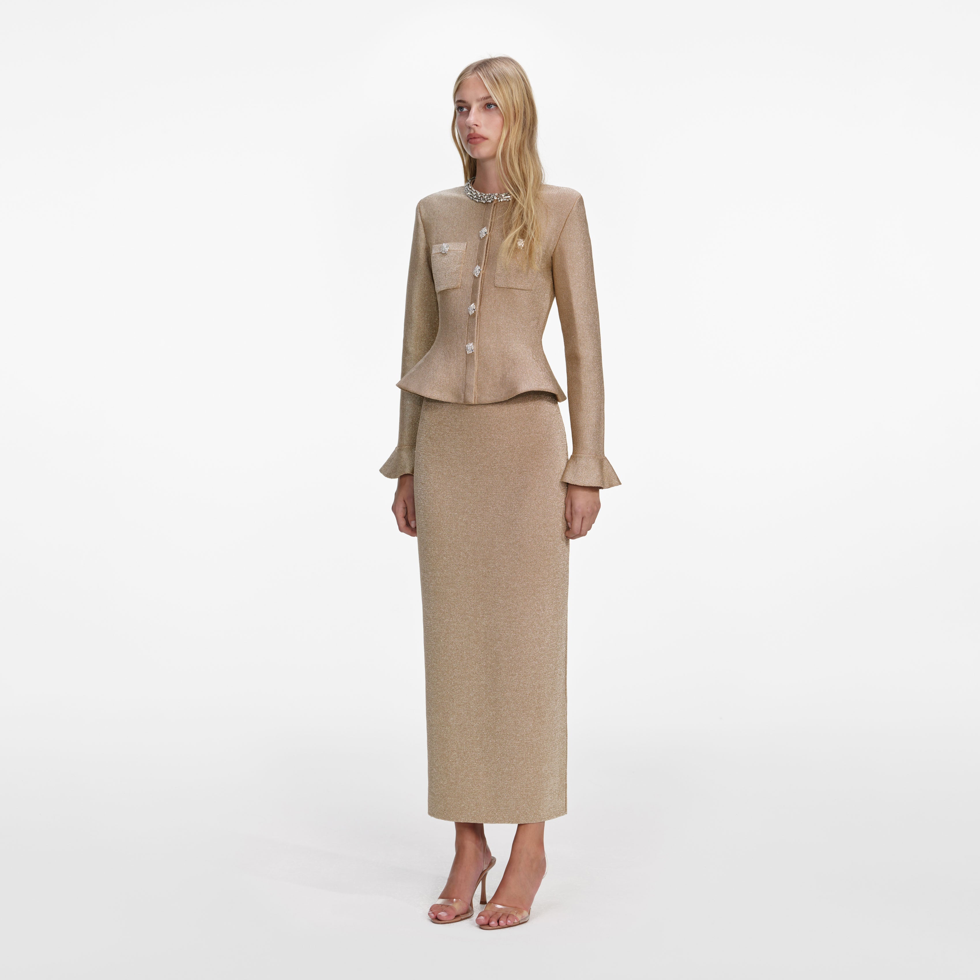 Gold Lurex Knit Maxi Dress – self-portrait-EU