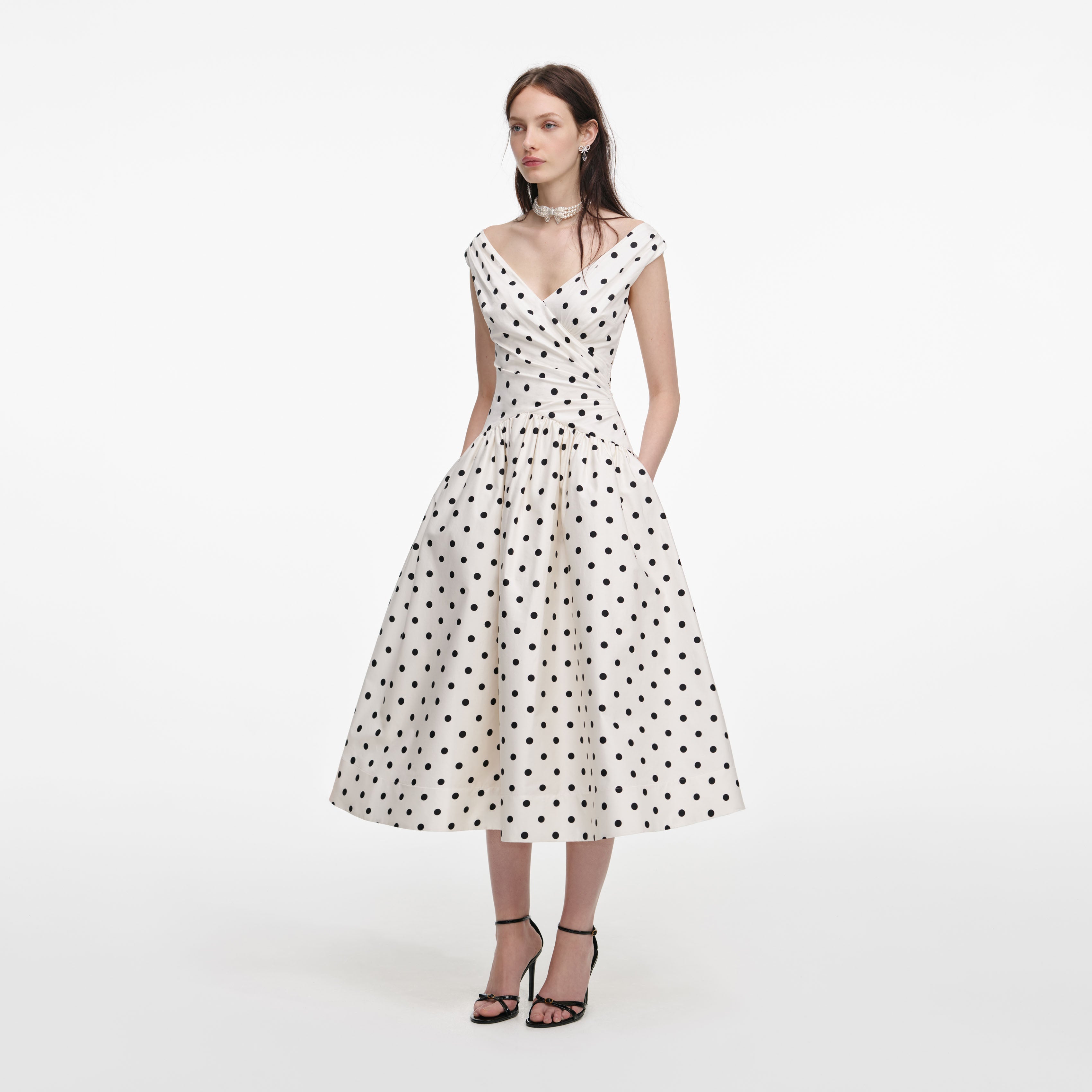 Cream Polka Dot Cotton Midi Dress