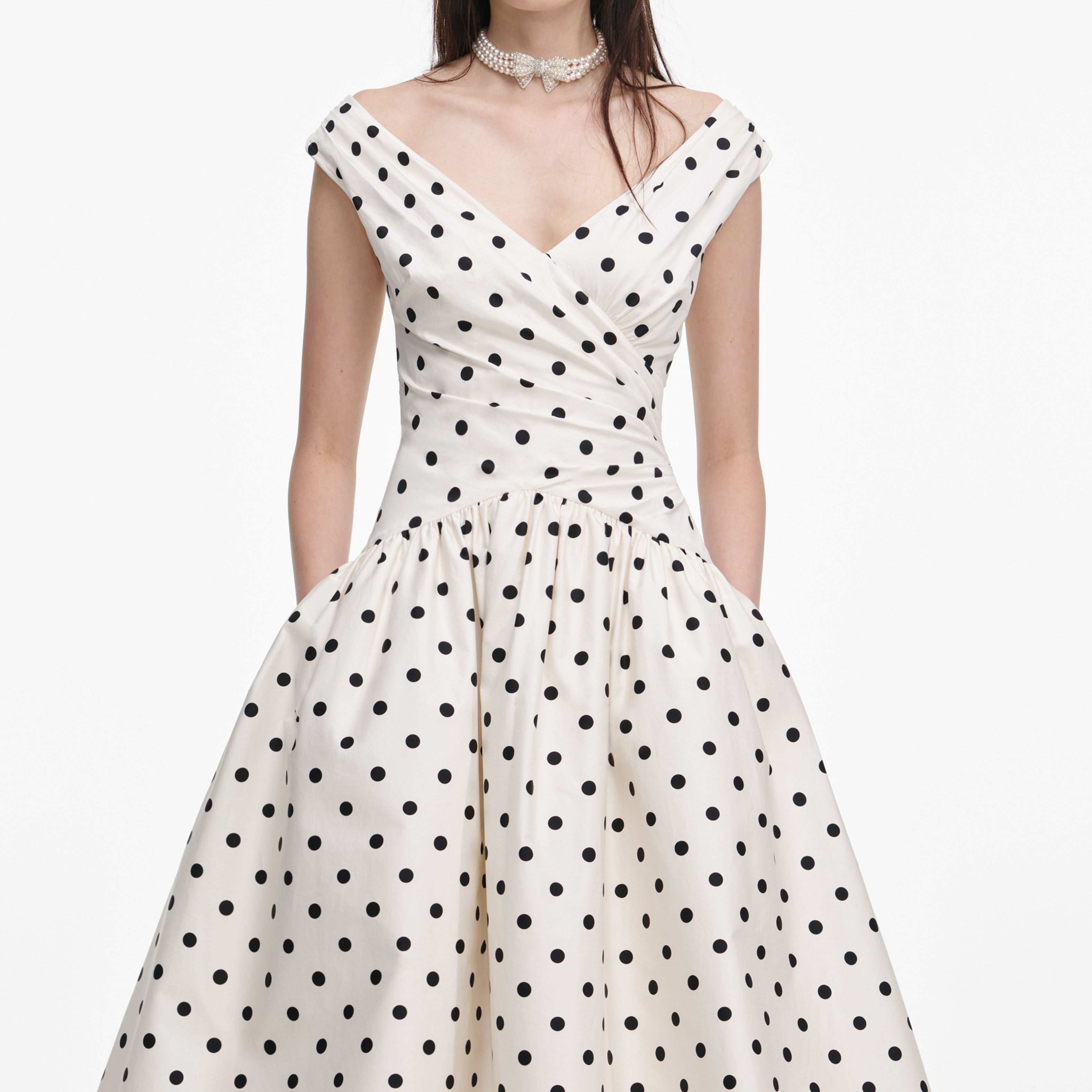 Cream Polka Dot Cotton Midi Dress