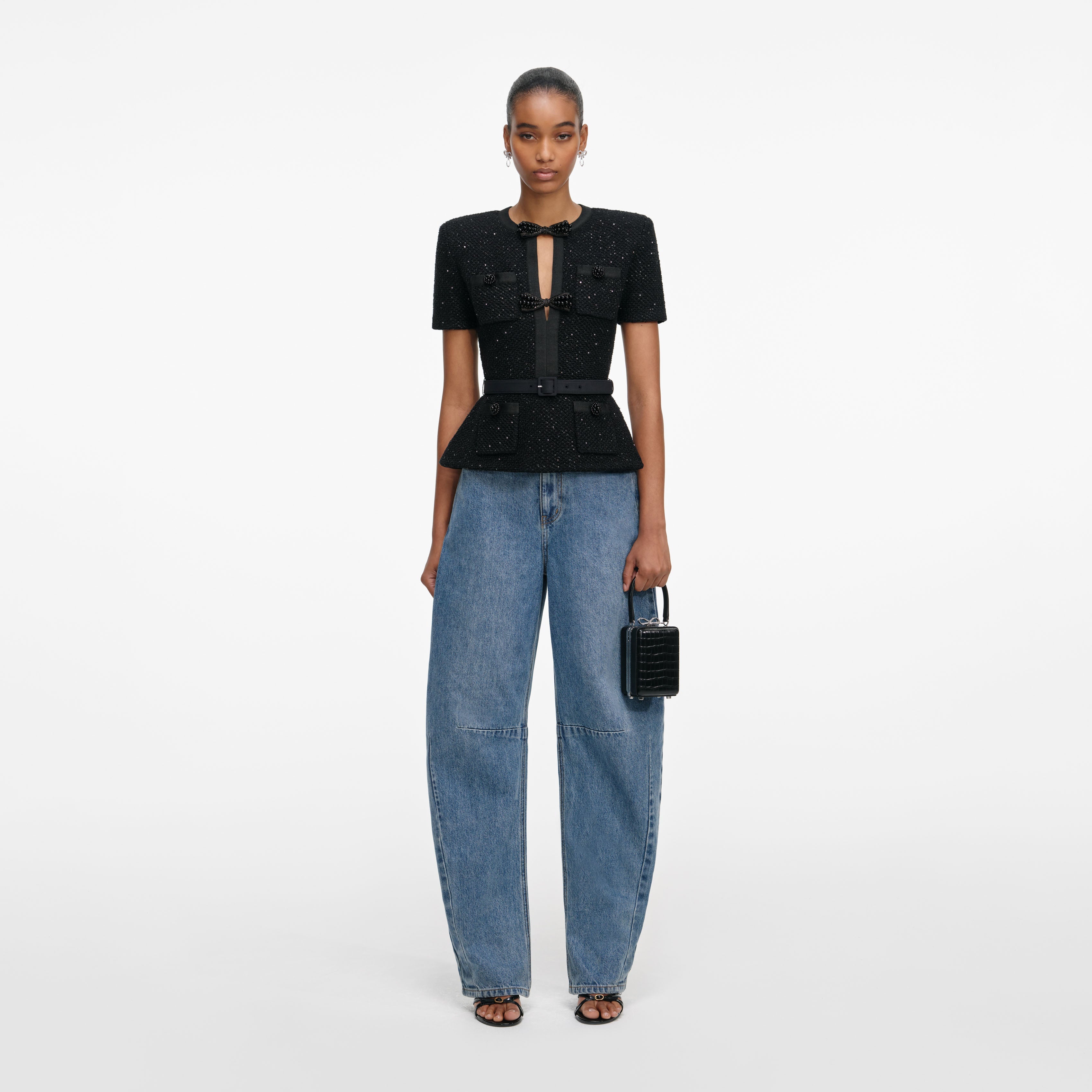 self-portrait ネイビー 半袖 トップス UK 6 New Arrivals, Knitwear