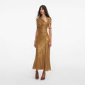 Gold Rhinestone Drape Midi Dress