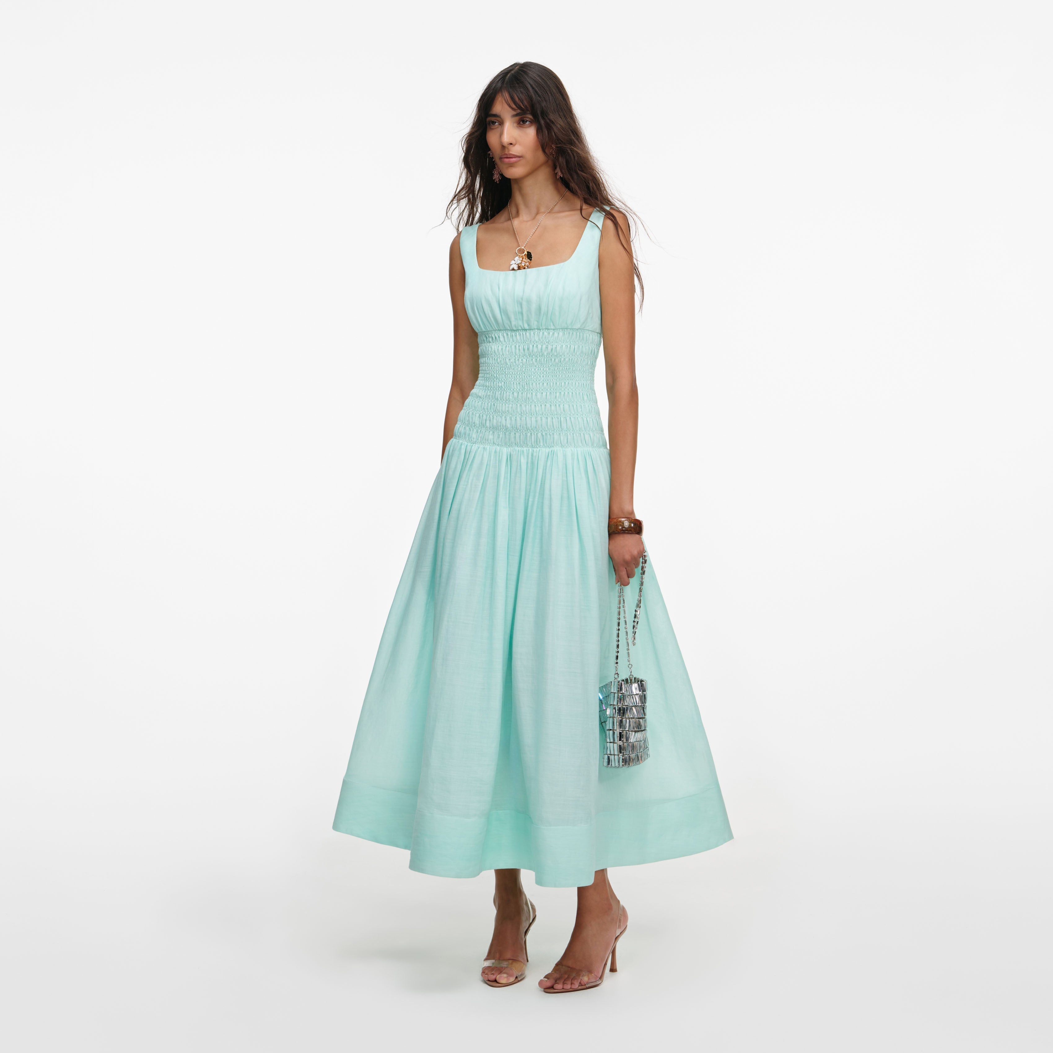 Mint Ramie Midi Dress – self-portrait-EU