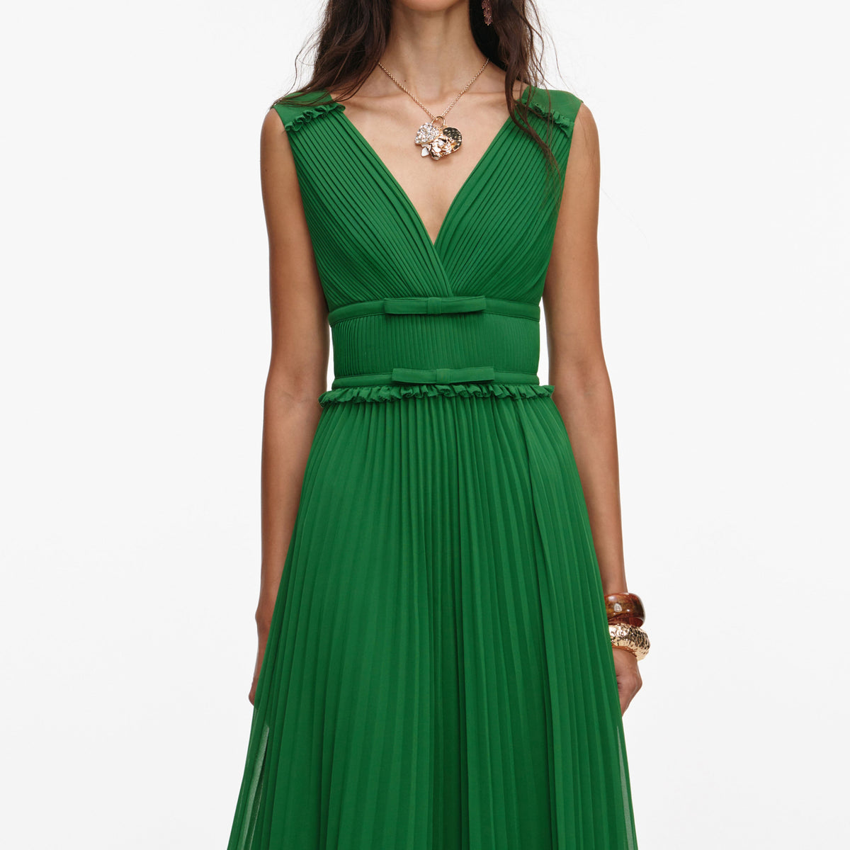 Green Chiffon Midi Dress  self-portrait-EU
