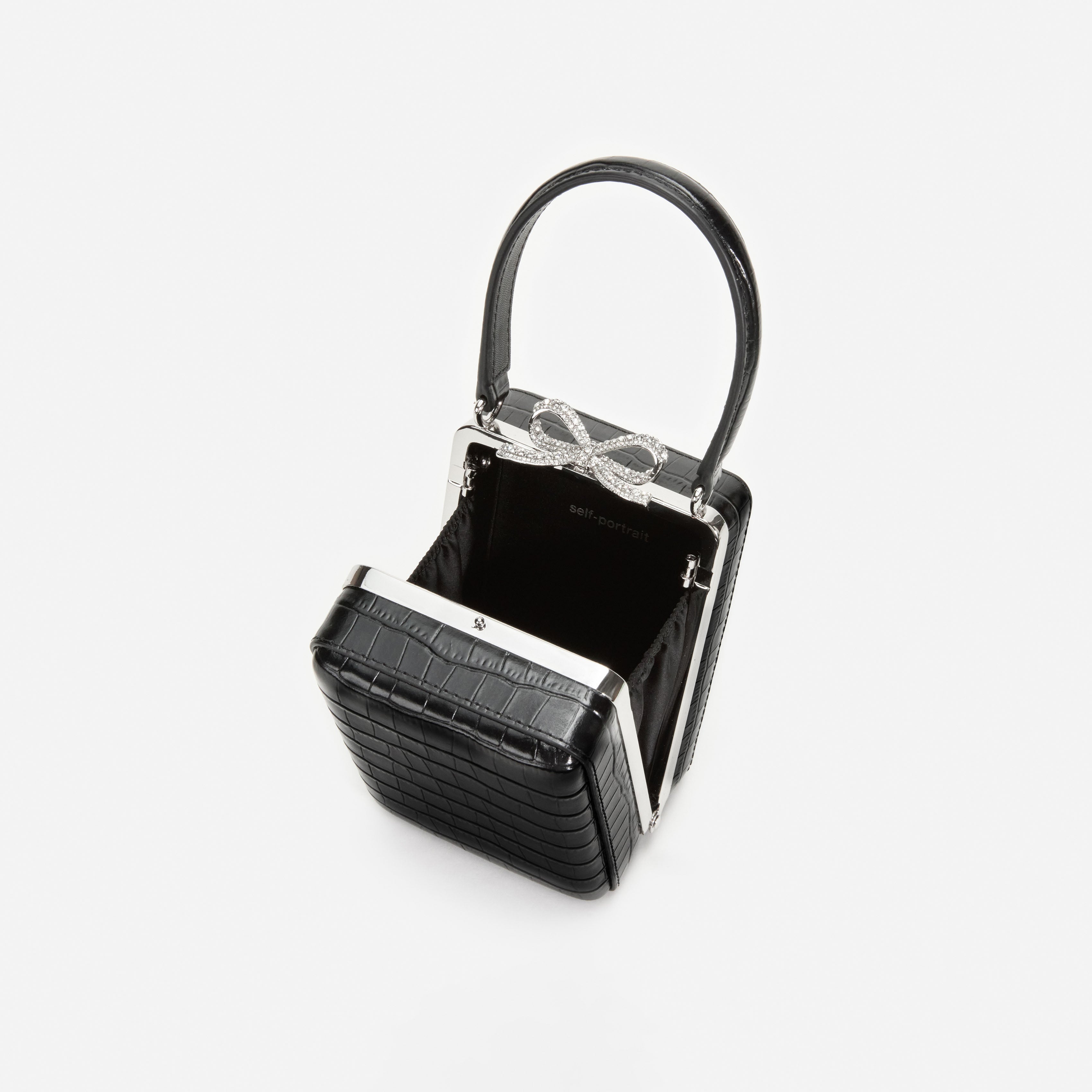 Black Croc Leather Micro Bag – self-portrait-EU