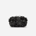 Black Satin Floral Crystal Clutch Bag