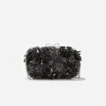 Black Satin Floral Crystal Clutch Bag