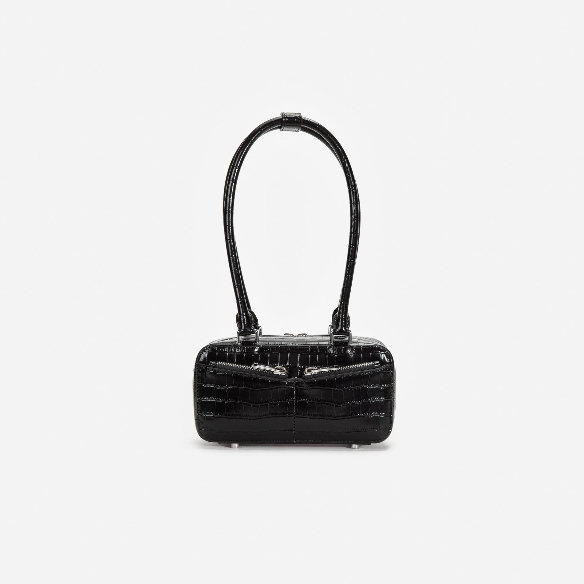 Black Croc Leather Mini Shoulder Bag