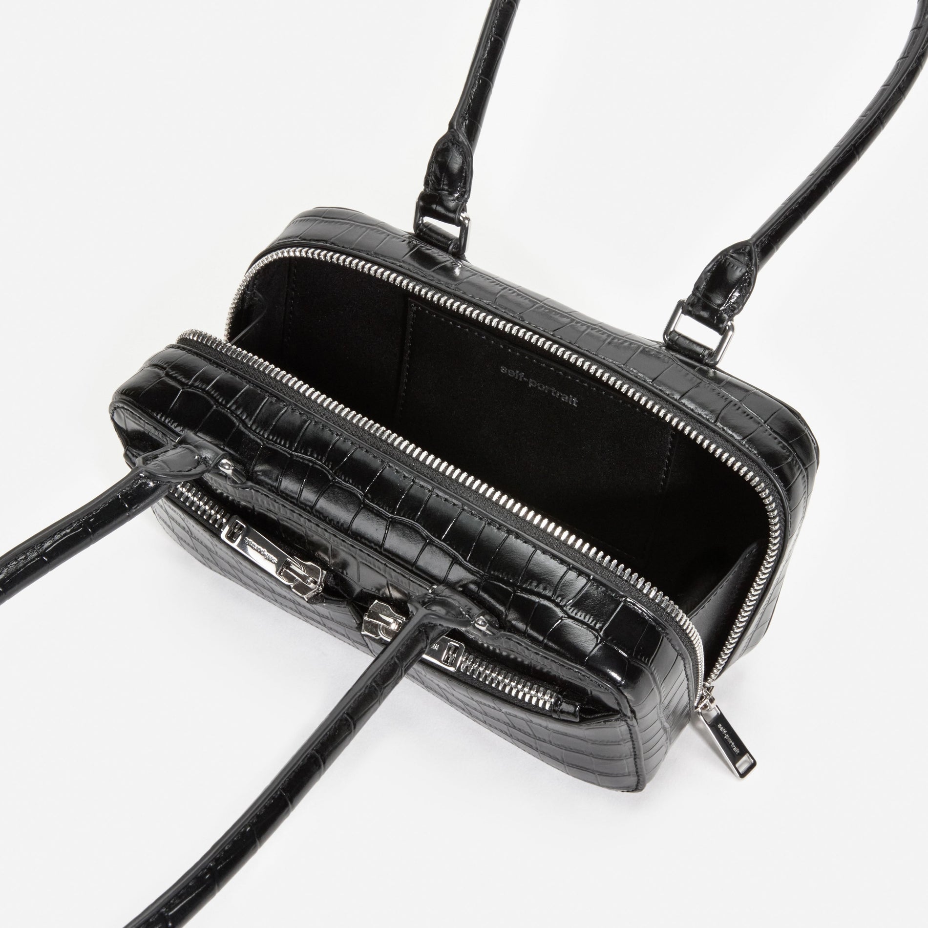 Black Croc Leather Mini Shoulder Bag