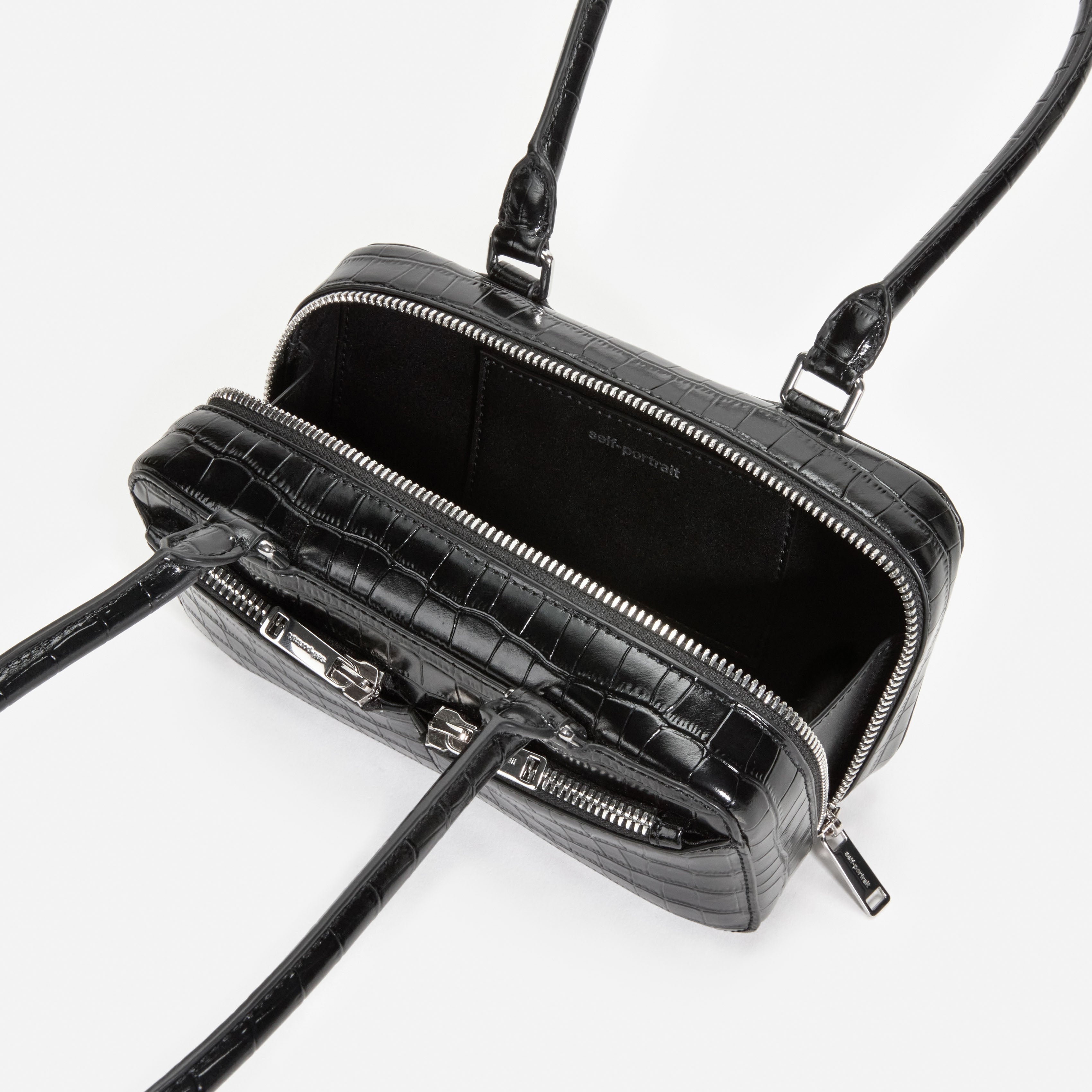 Black Croc Leather Mini Shoulder Bag