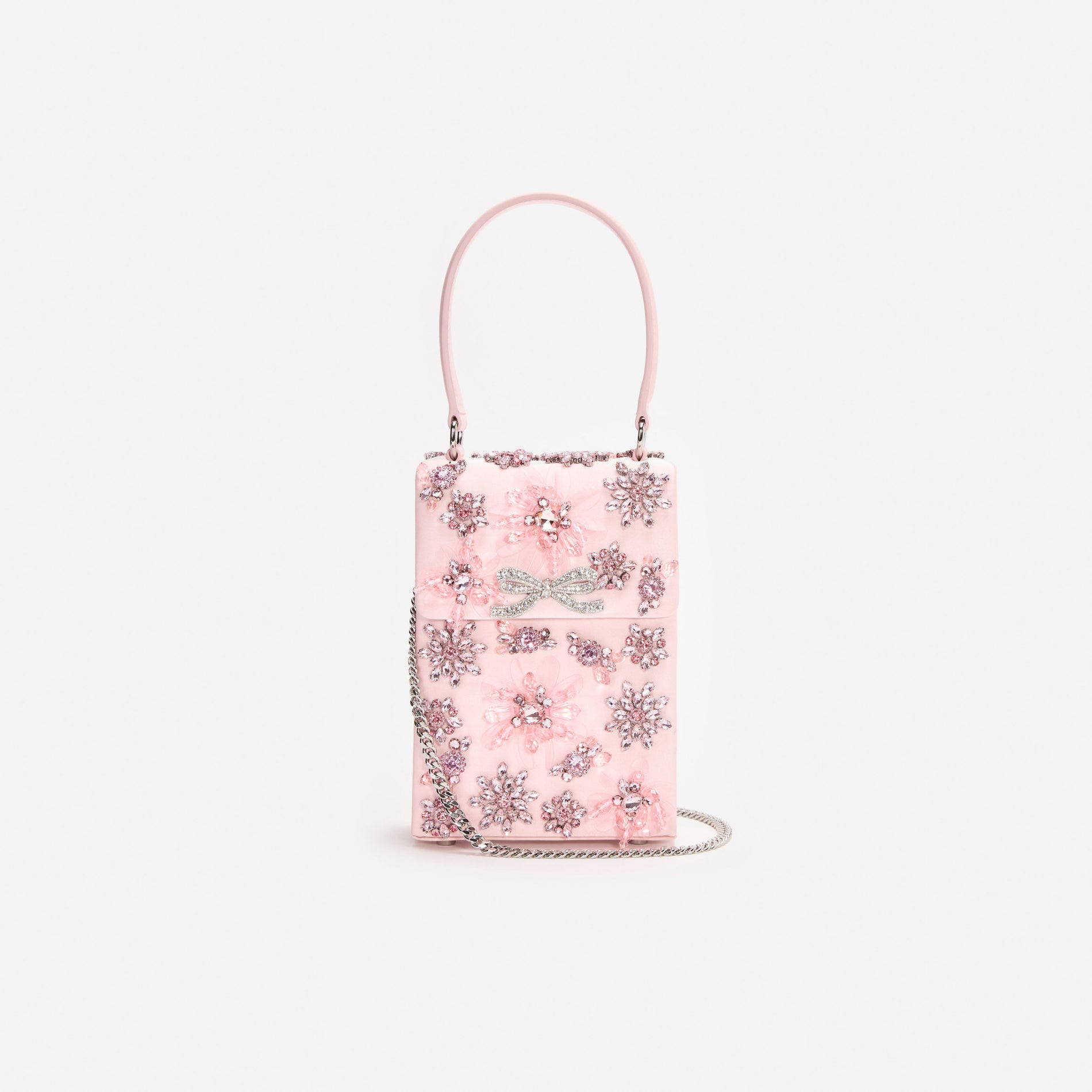Pink Satin Floral Crystal Mini Bag