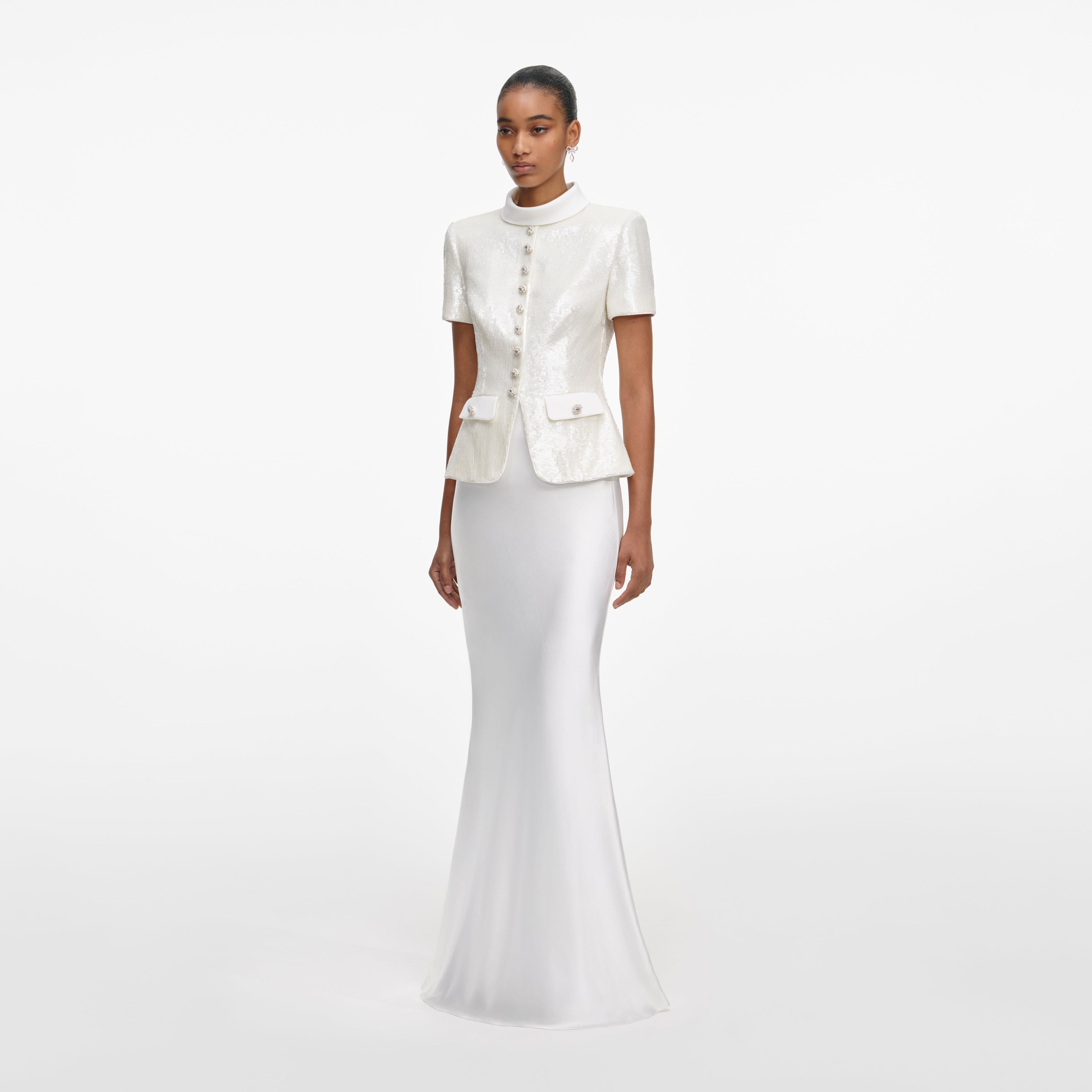 White Sequin Tailored Maxi Dress