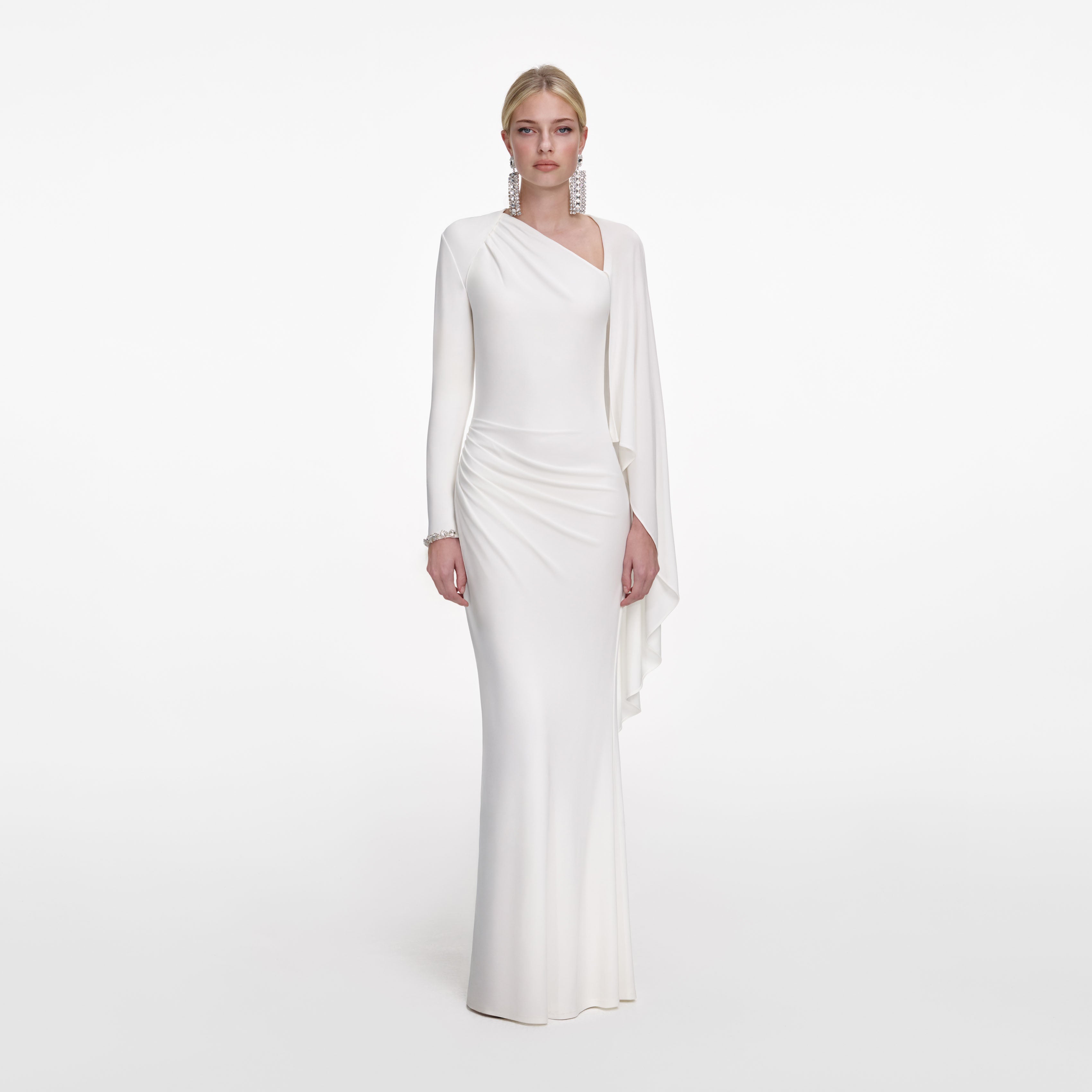White Jersey Drape Maxi Dress