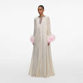 Champagne Metallic Ombre Feather Maxi Dress