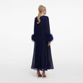Navy Chiffon Feather Midi Dress