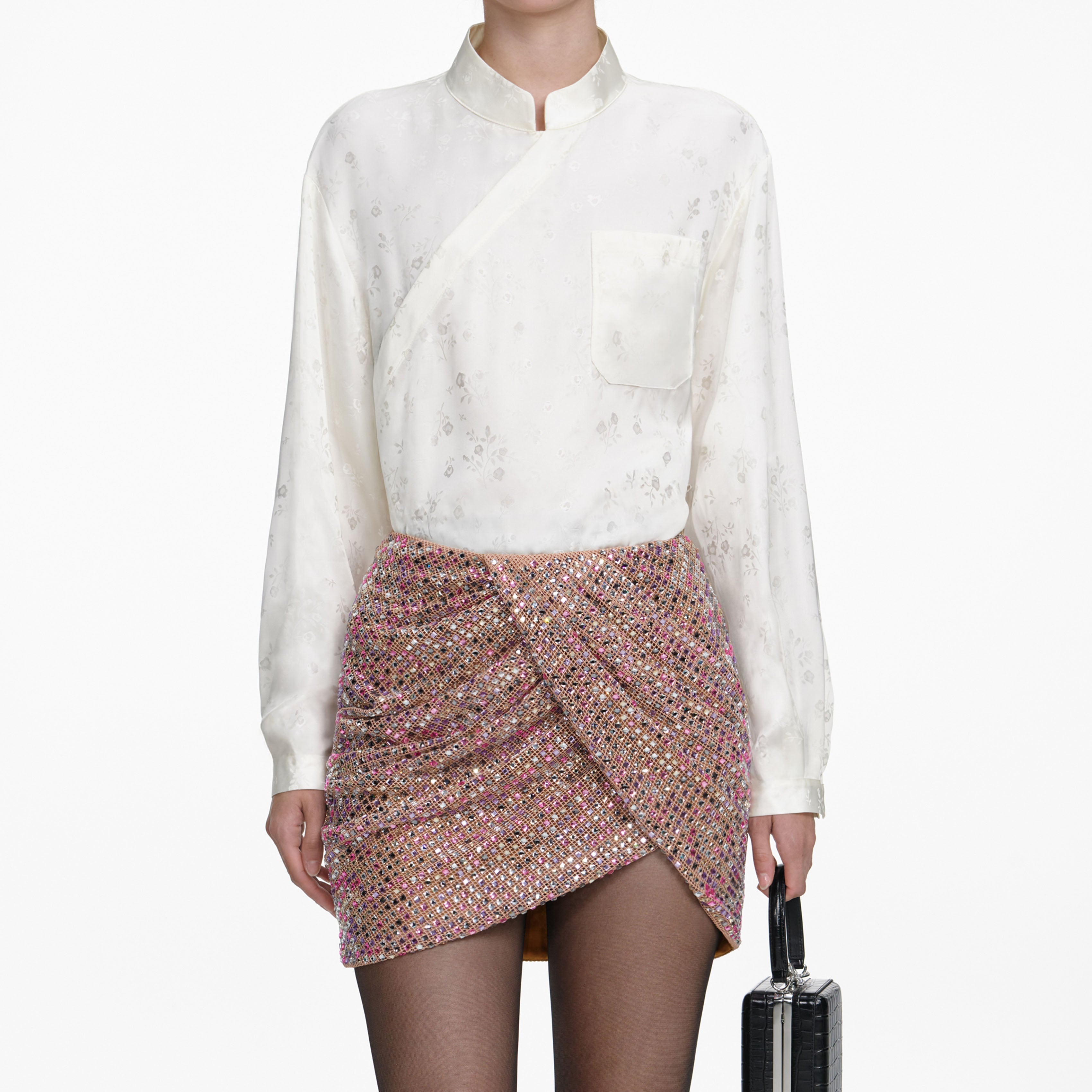 Multi Rhinestone Fishnet Mini Skirt