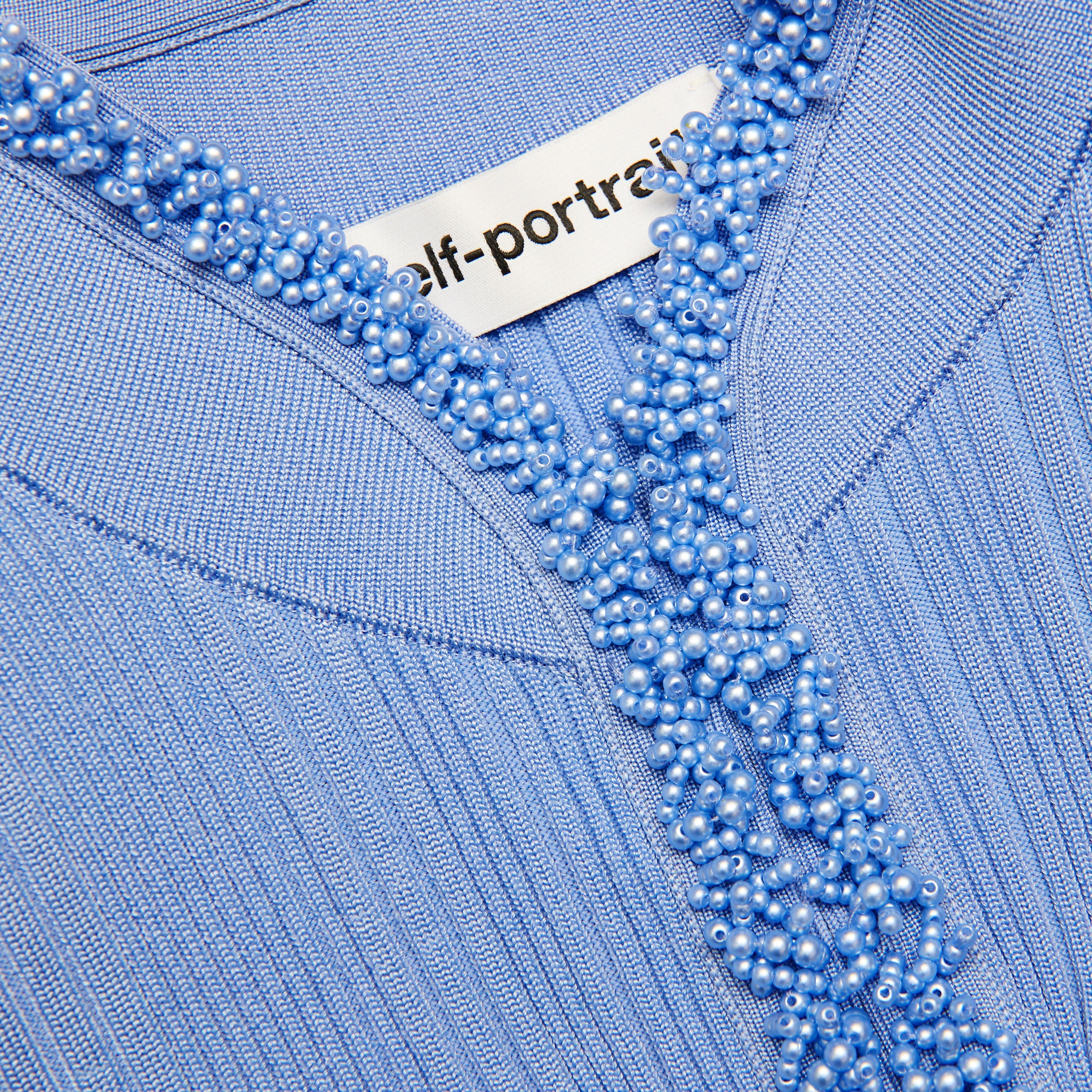 Blue Pearl Trim Knit Mini Dress – self-portrait-EU